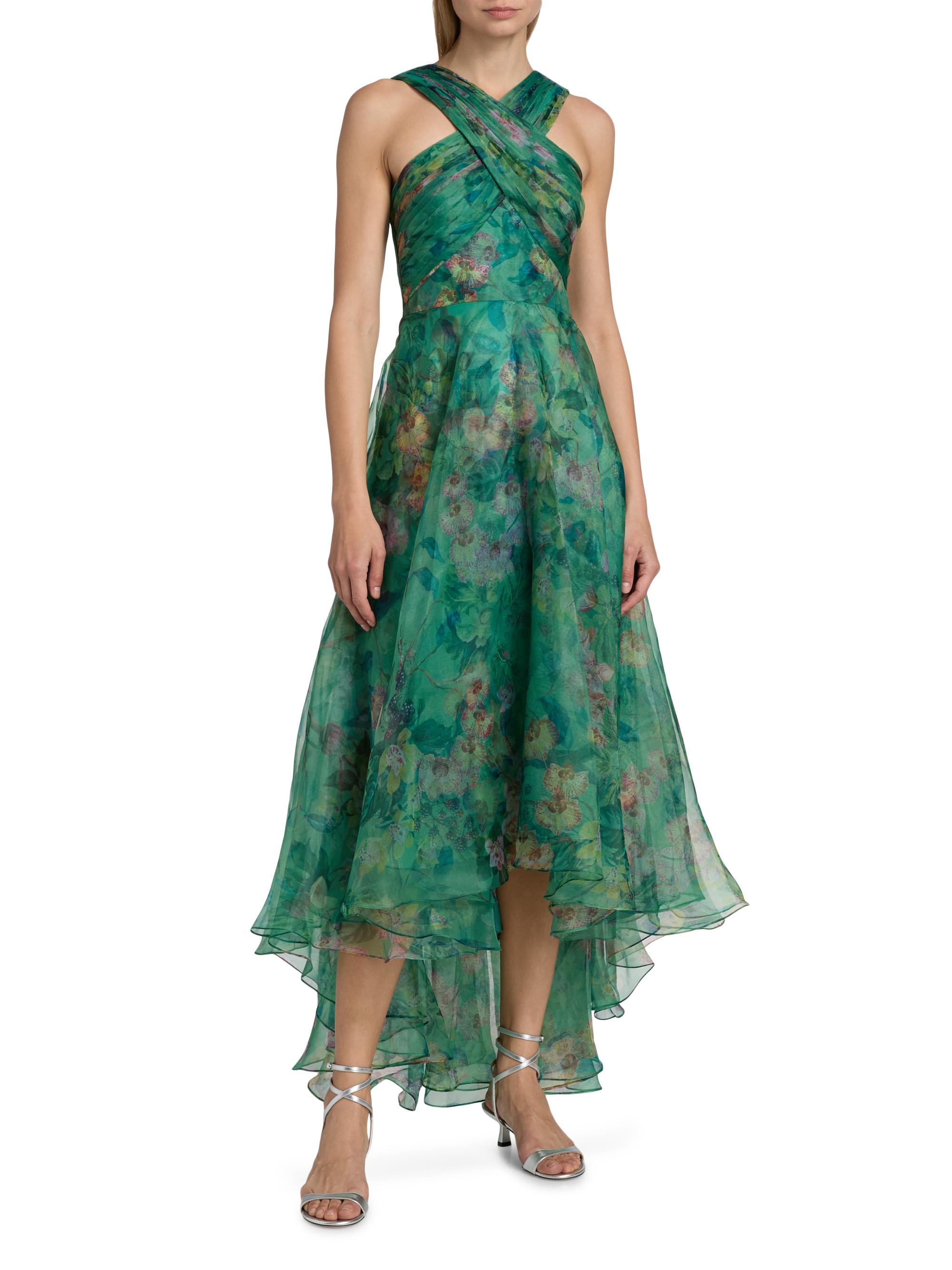 Theia Luana Floral Organza High-Low Gown | Saks Fifth Avenue