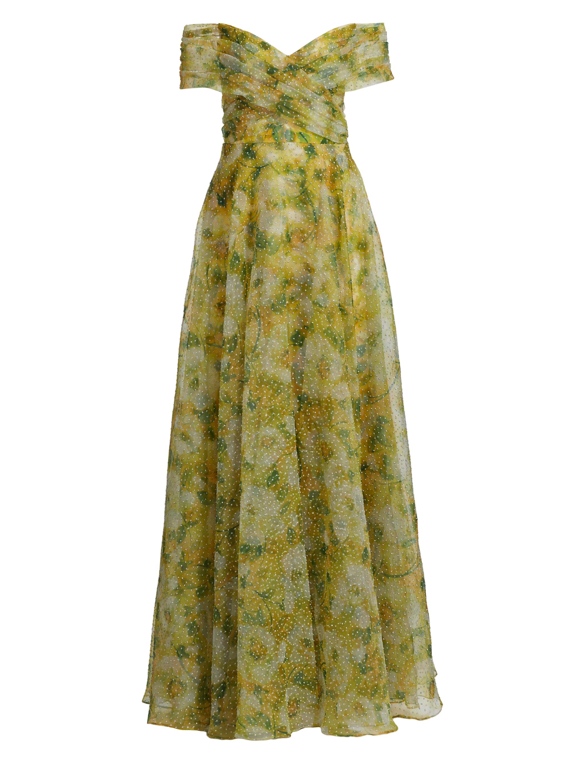 Ryan Floral Off-The-Shoulder A-Line Gown