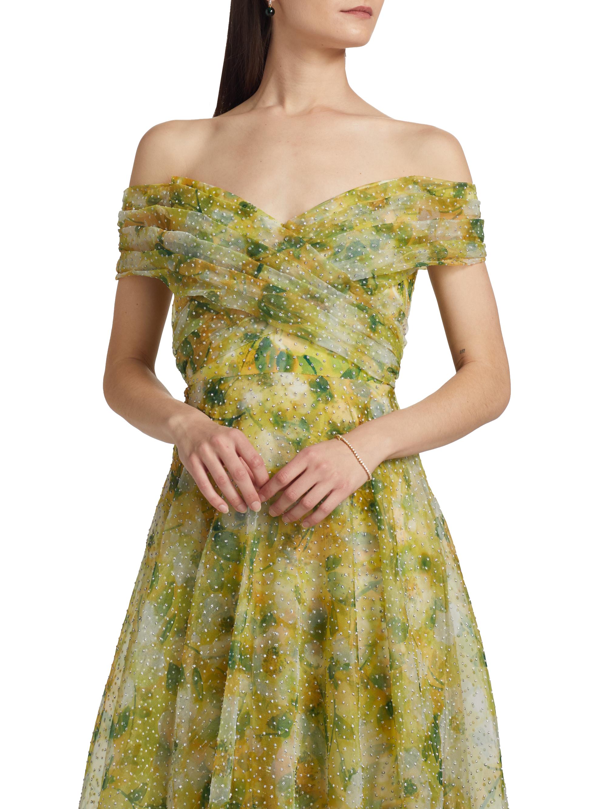 Theia Ryan Floral Off-The-Shoulder A-Line Gown | Saks Fifth Avenue