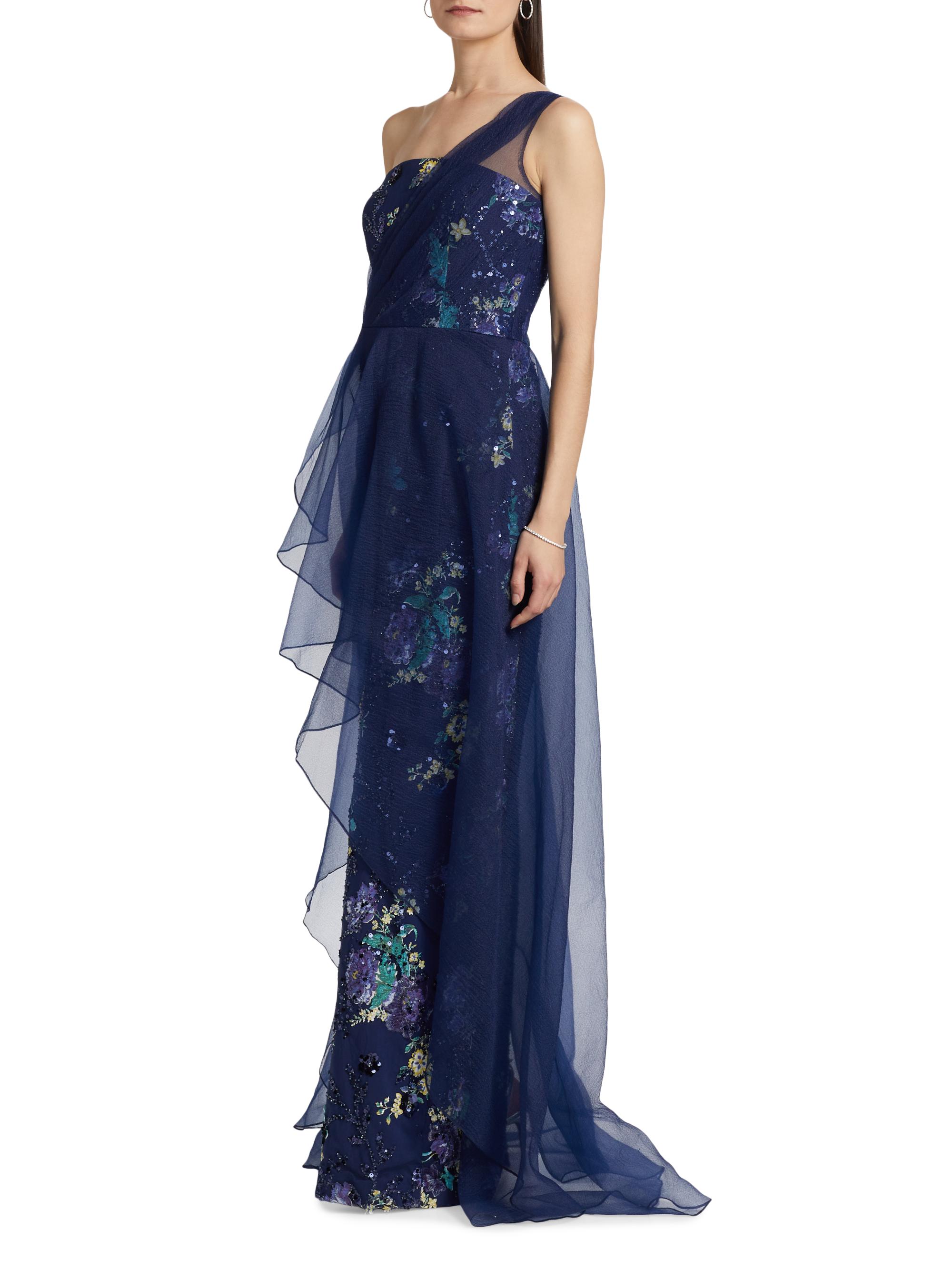 Theia Noemi Floral One-Shoulder Column Gown | Saks Fifth Avenue