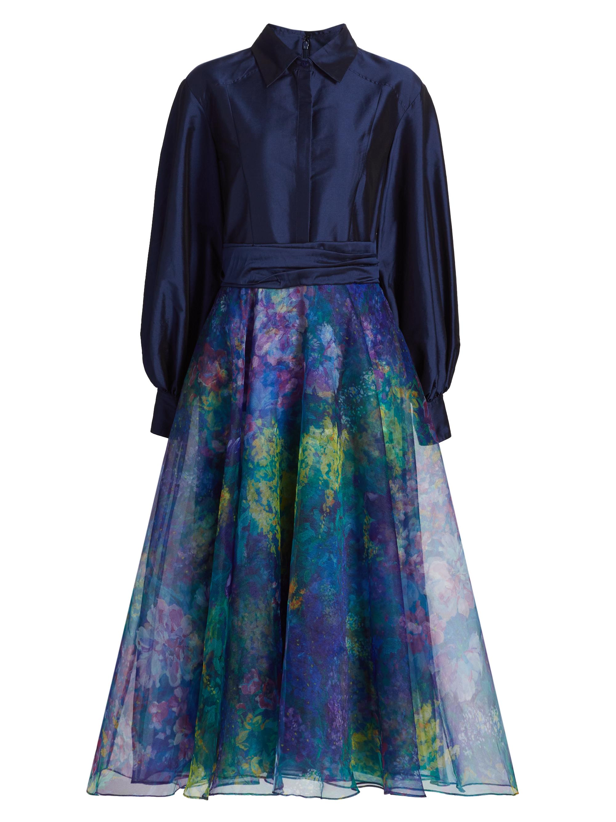 Theia Women's Mary Taffeta & Organza Shirtdress - Navy