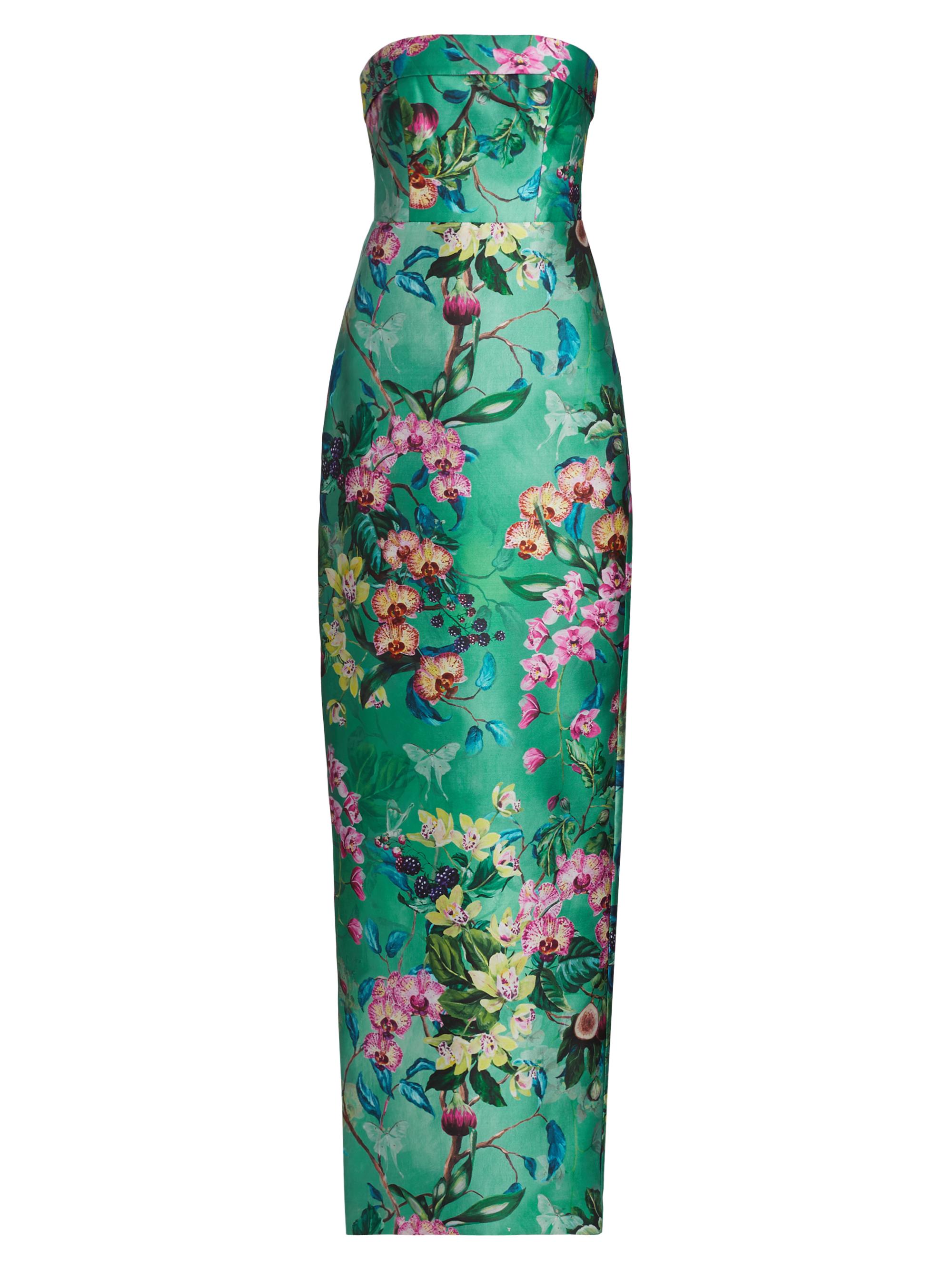 Theia Women's Lulu Floral Mikado Column Gown - Lush Greenwood