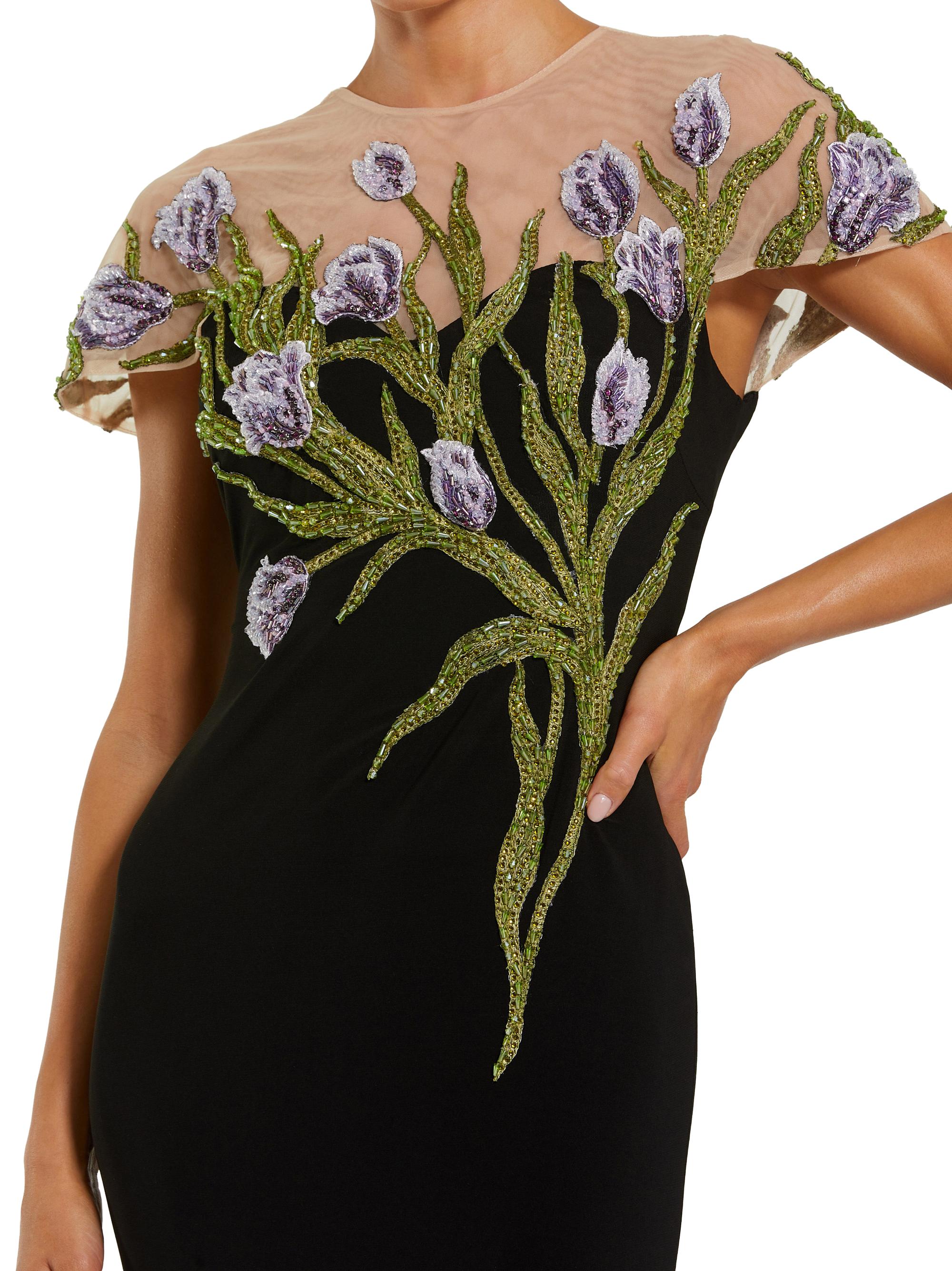 green emerald velvet dress Amara Embroidered Jersey Dress-Navy Embroidery