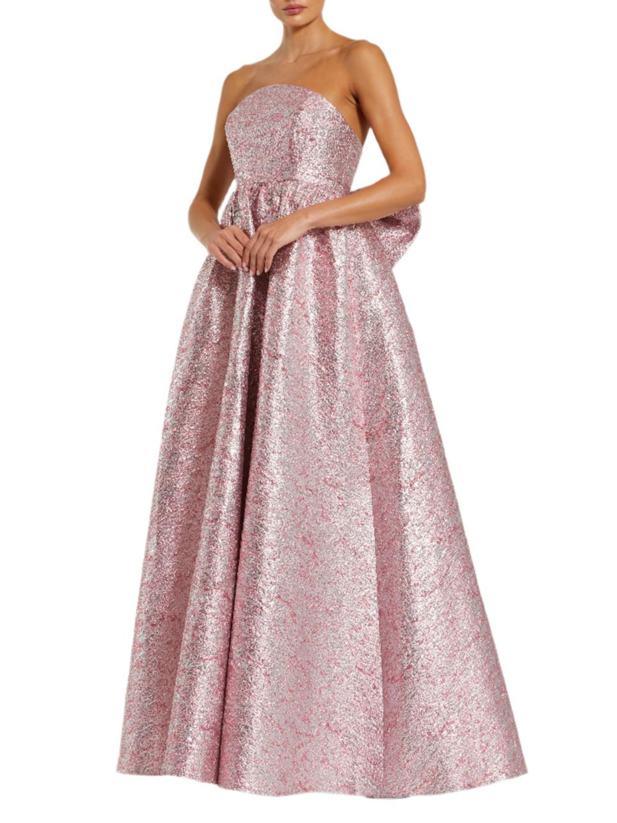 Mac Duggal Women's Evening Metallic Brocade Bow Strapless Gown - Raspberry