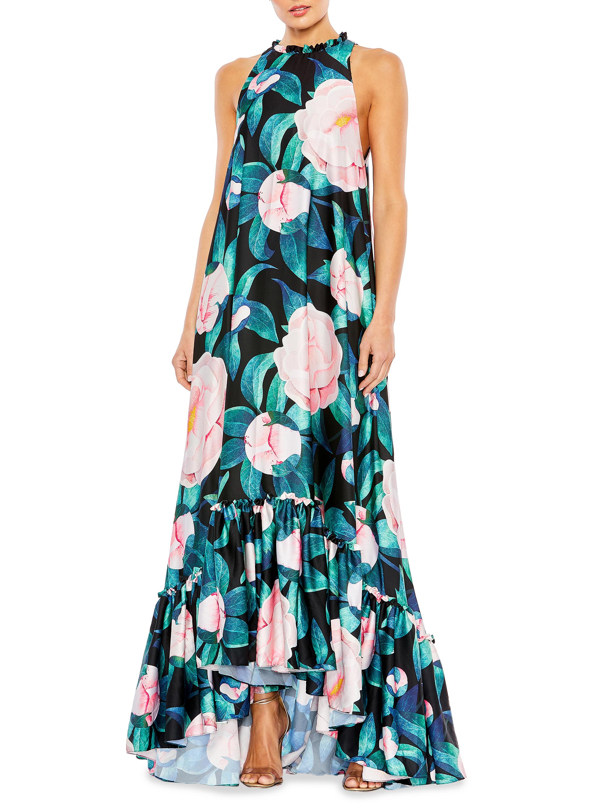 Mac Duggal Women's Evening Floral Charmeuse Maxi Dress - Black Multi