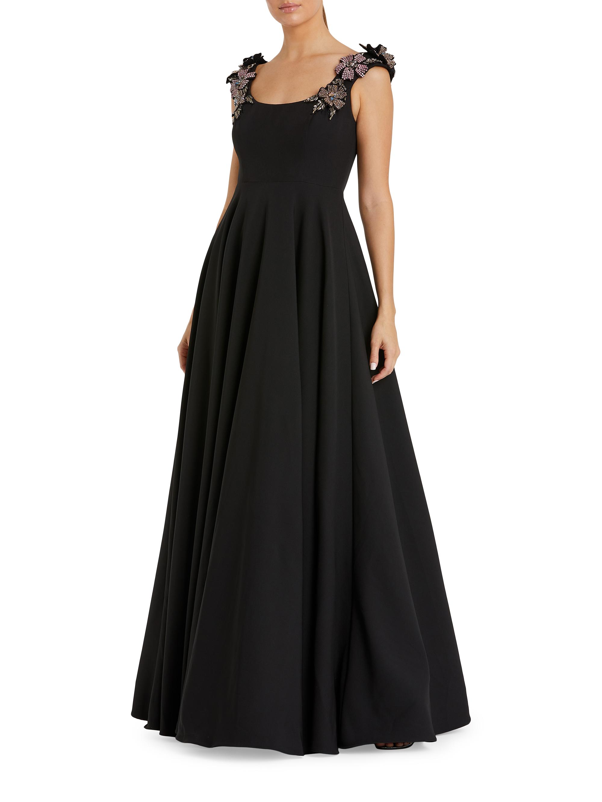 Mac Duggal Women's Rhinestone Flowers Crêpe Ball Gown - Black