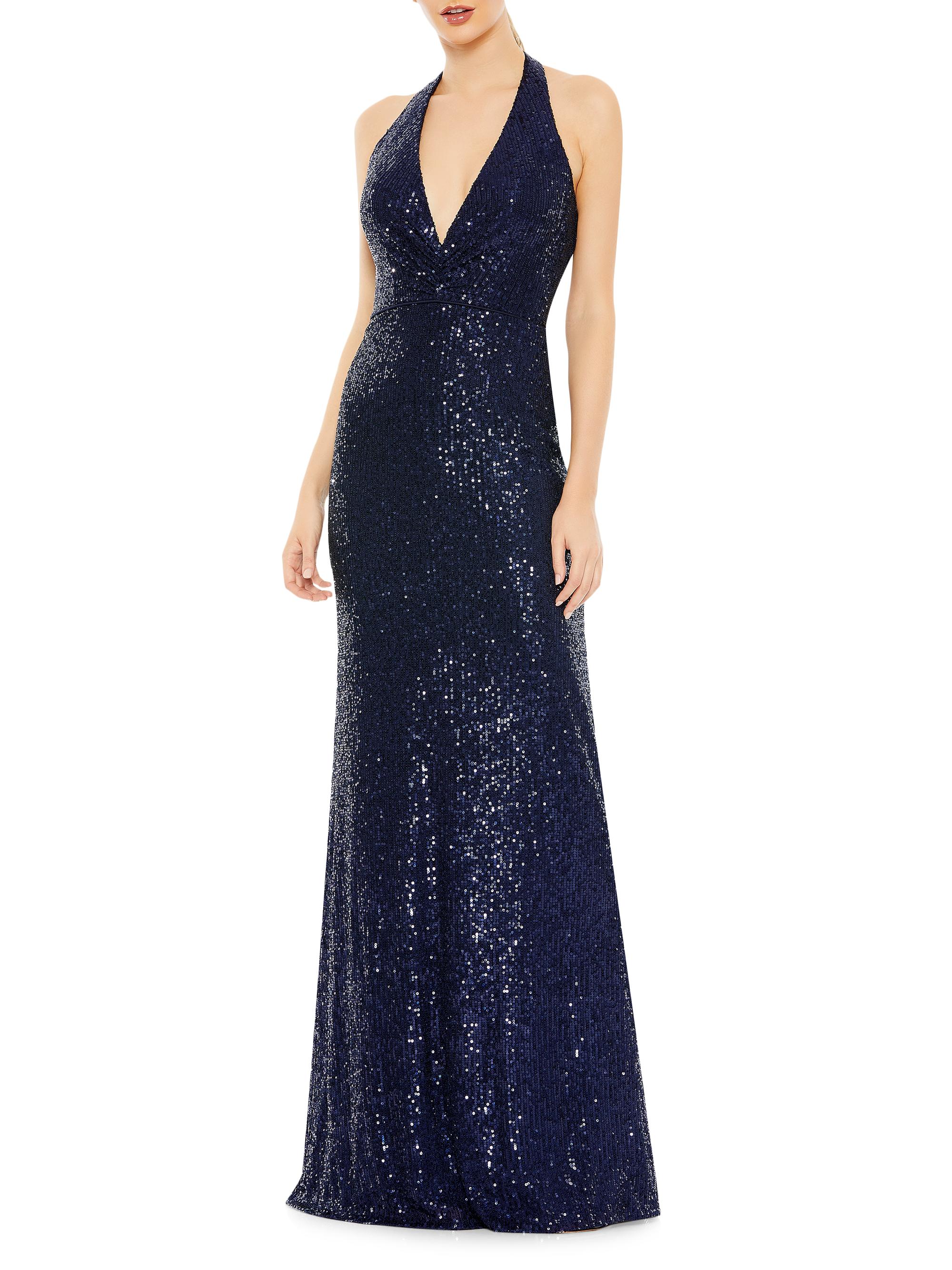 Mac Duggal Women's Ieena Embellished Plunge Gown - Navy