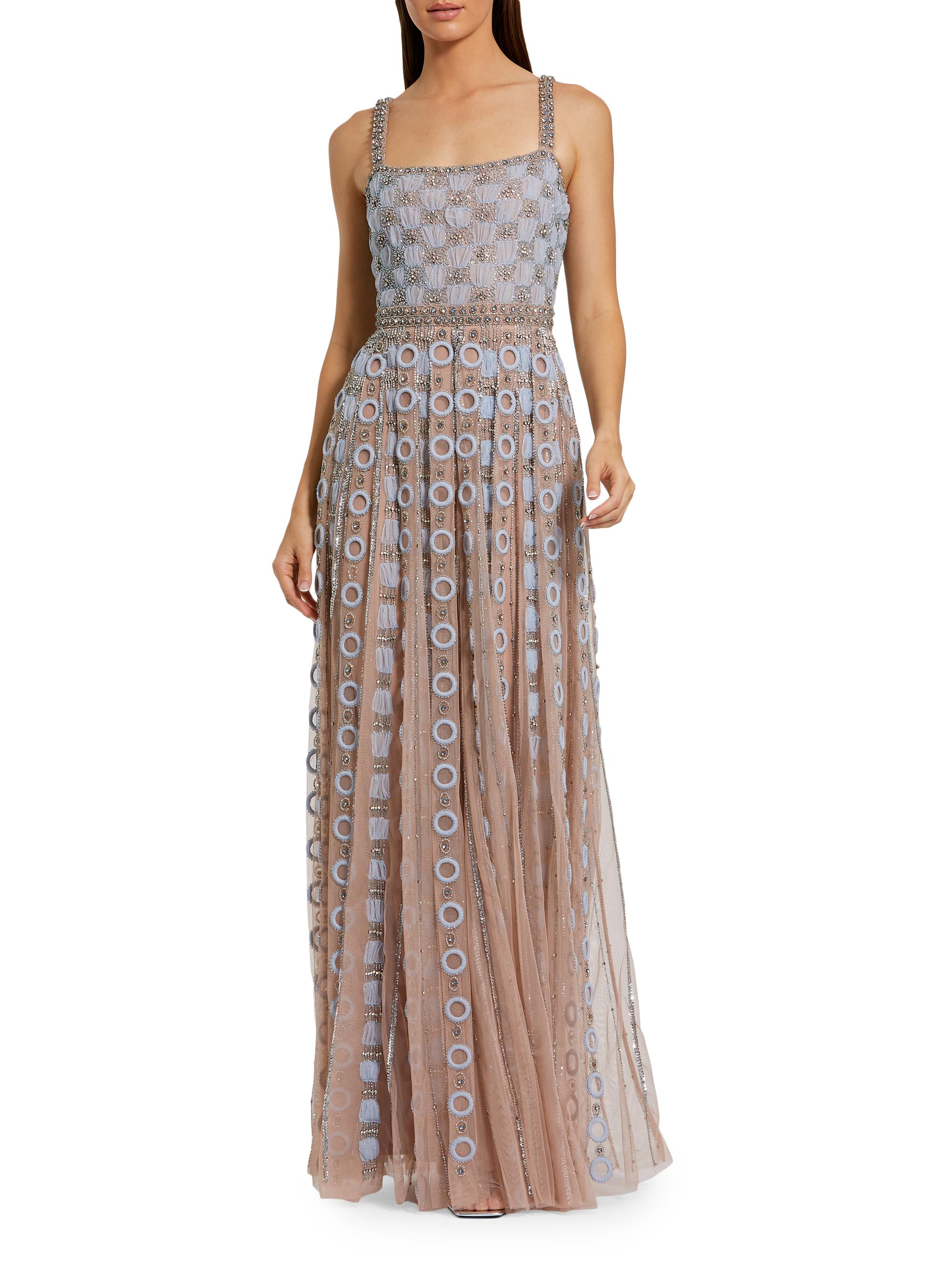 Embroidered Mesh A-Line Gown