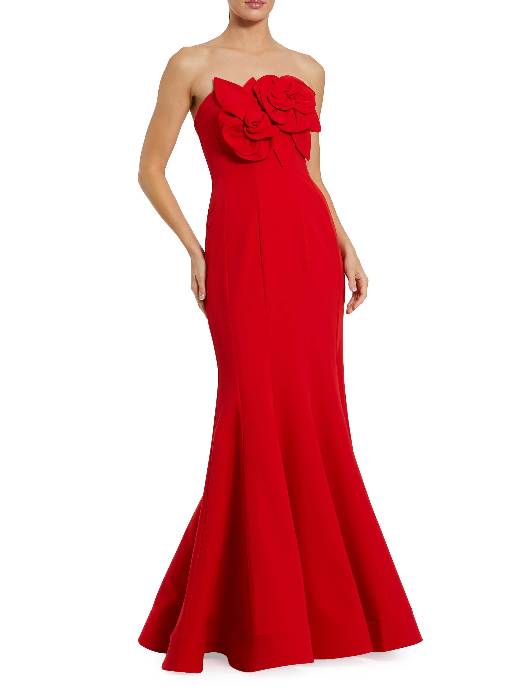 Mac Duggal Women's Ieena Floral-Appliquéd Satin Mermaid Gown - Red