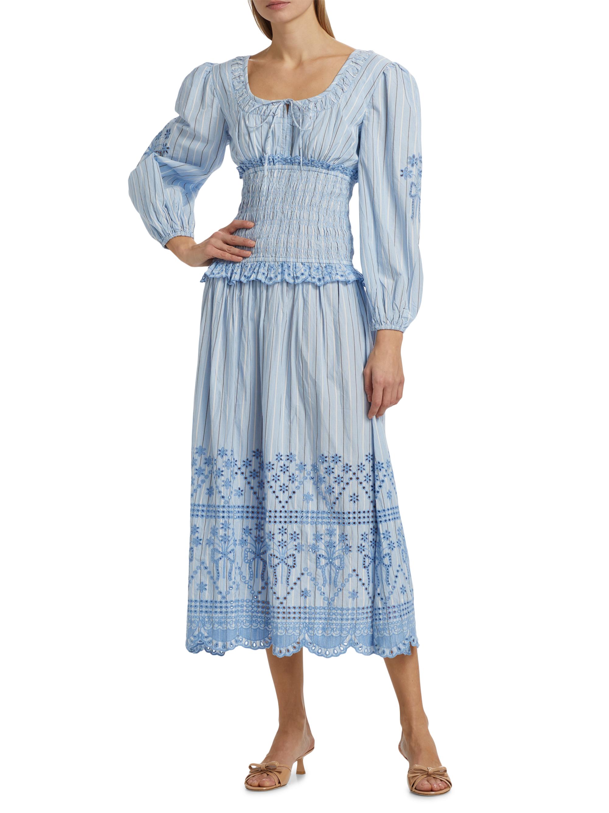 dondon様 Damson Madder Nola Embroidered Cotton Midi-Dress | Saks Fifth Avenue