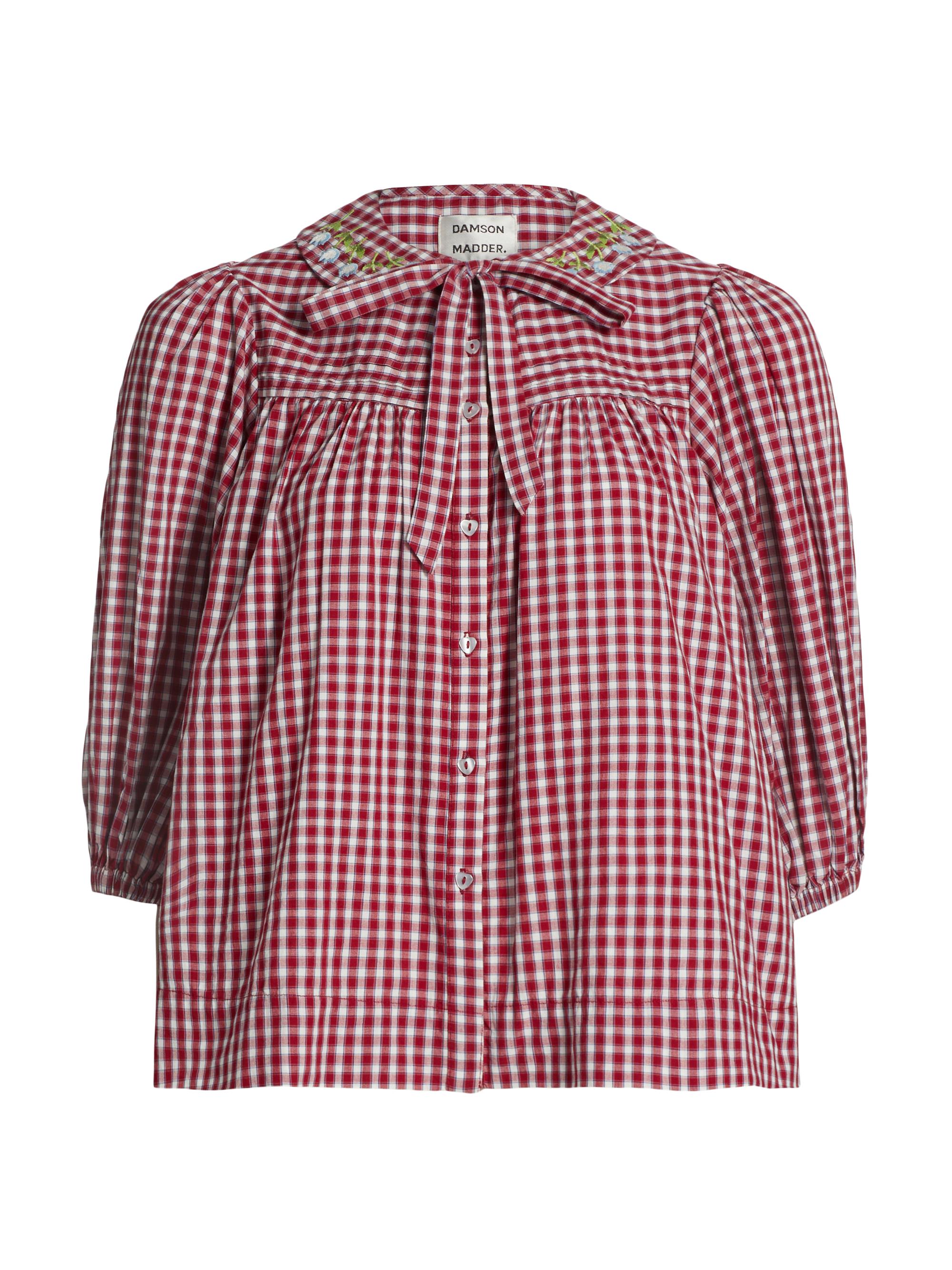Damson Madder Women's Mila Gingham Tieneck Blouse - Red