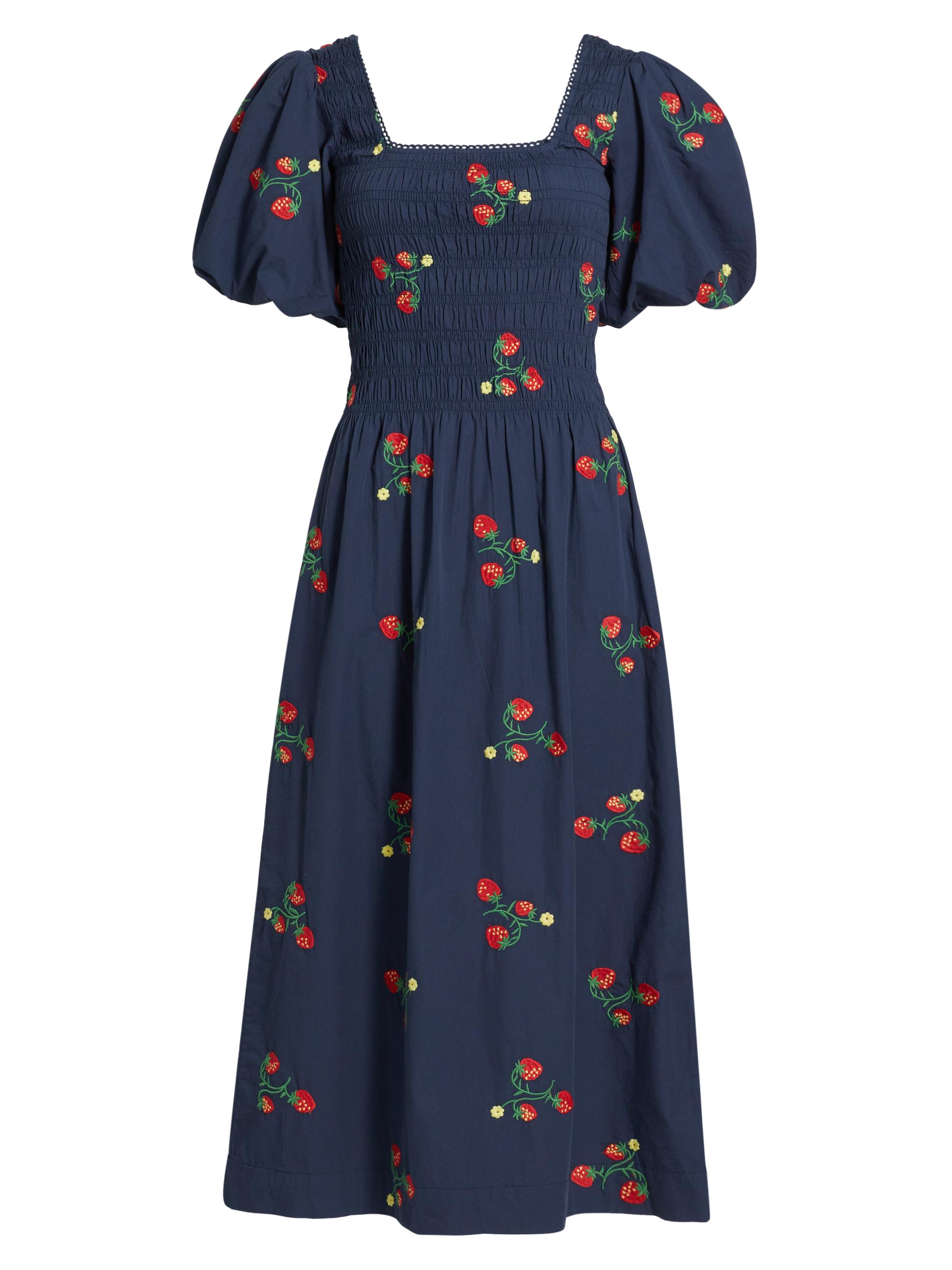 Damson madder ワンピース Damson Madder Lauren Strawberry Embroidered Midi-Dress | Saks