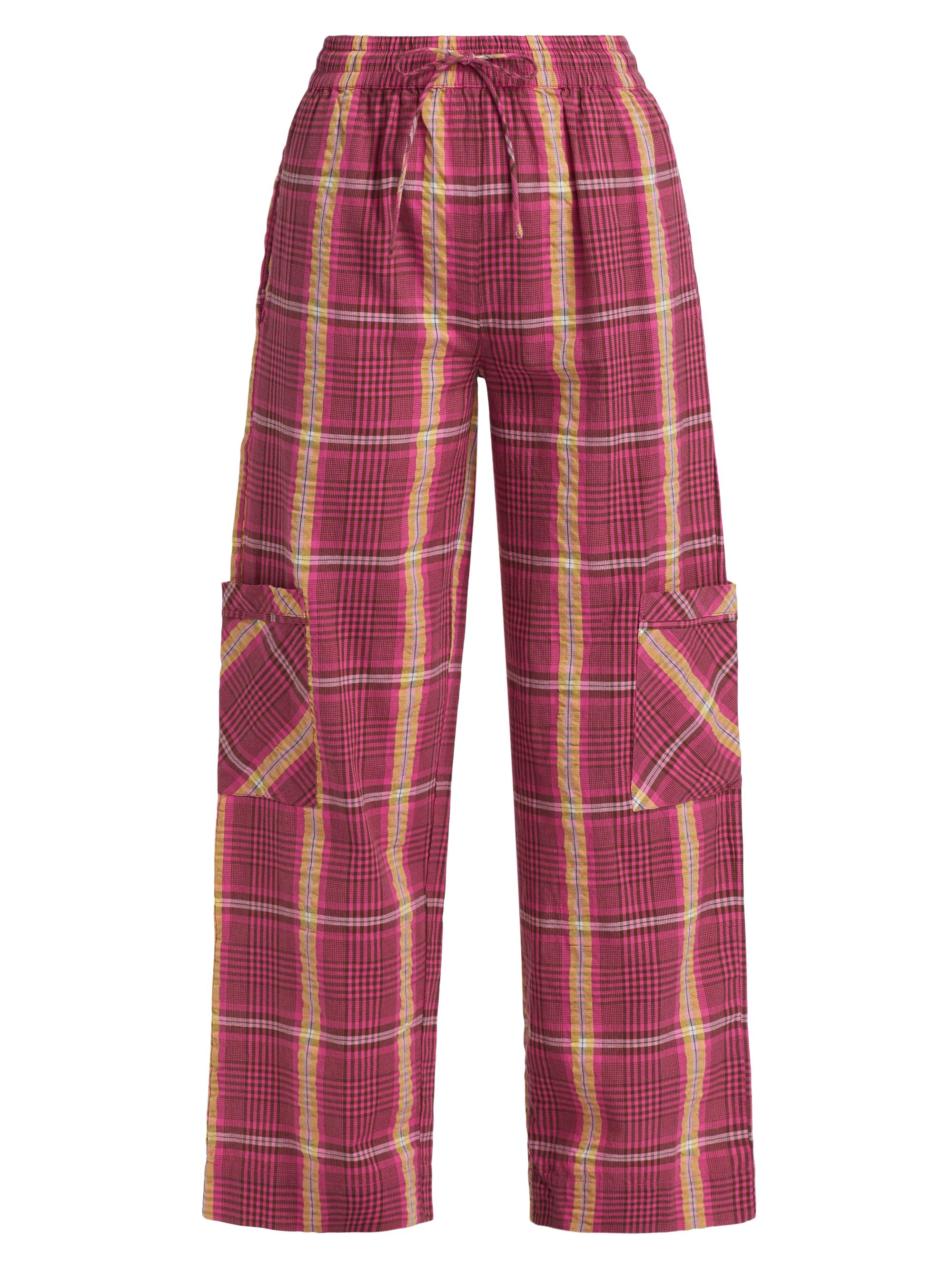 Damson Madder Women's Harrison Plaid Cargo Trousers Pink