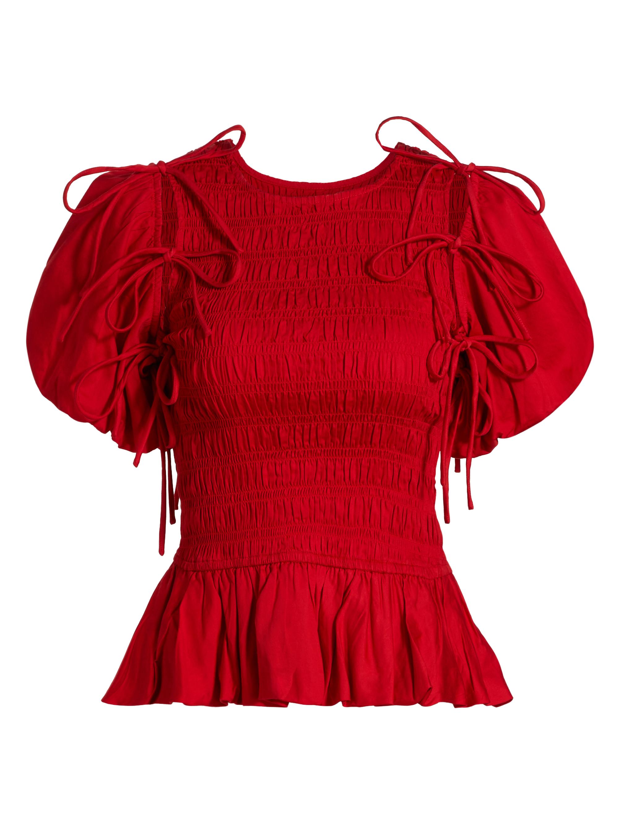 Damson Madder Women's Becca Smocked Cotton Blouse - Red