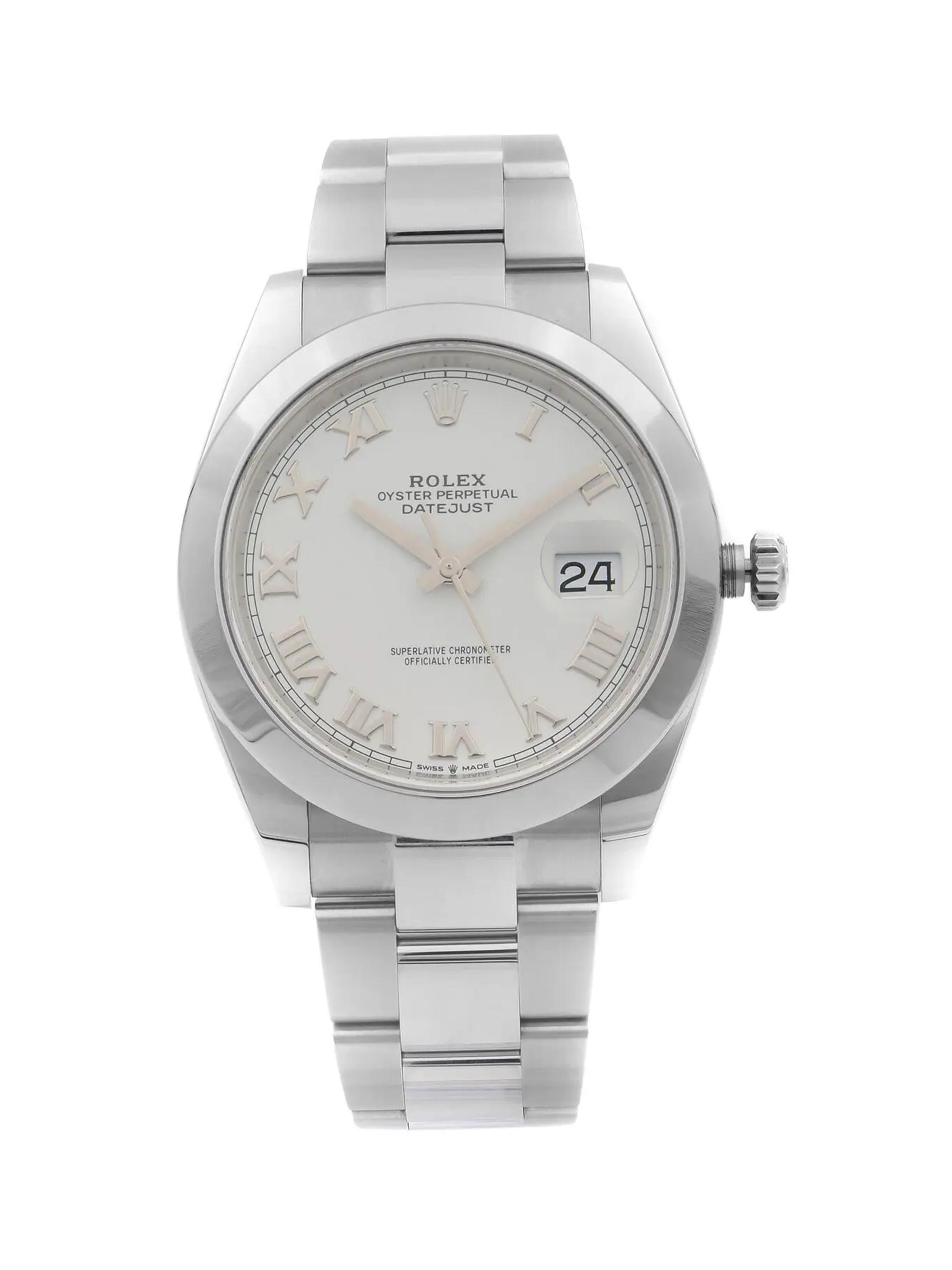 Rolex Men's Pre-Owned  Datejust 41MM Steel White Roman Dial Smooth Oyster Automatic Watch - Steel