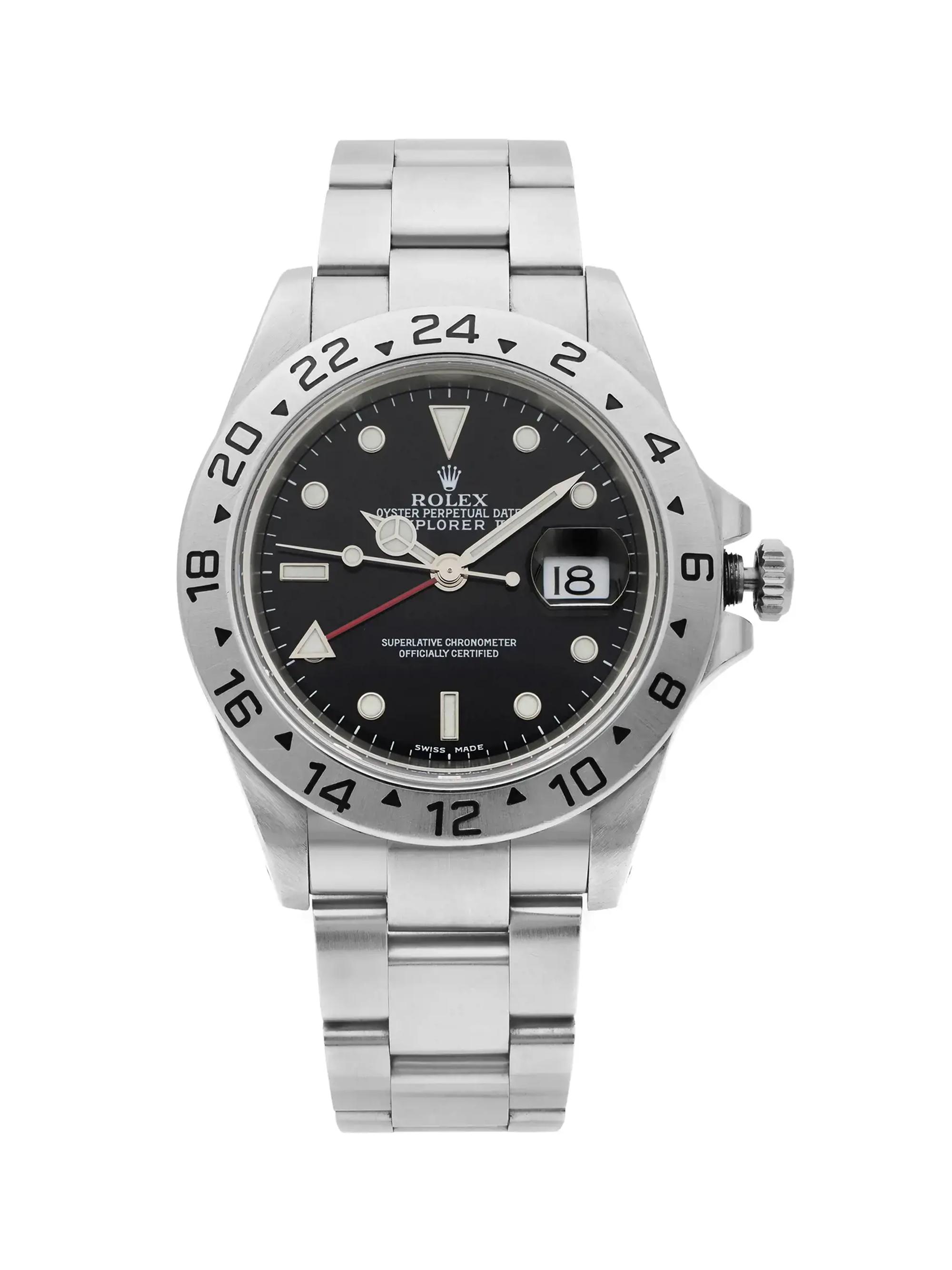 Rolex Pre-Owned  Explorer II GMT Steel No Holes Case Black Dial Automatic Men's Watch - Silver Black