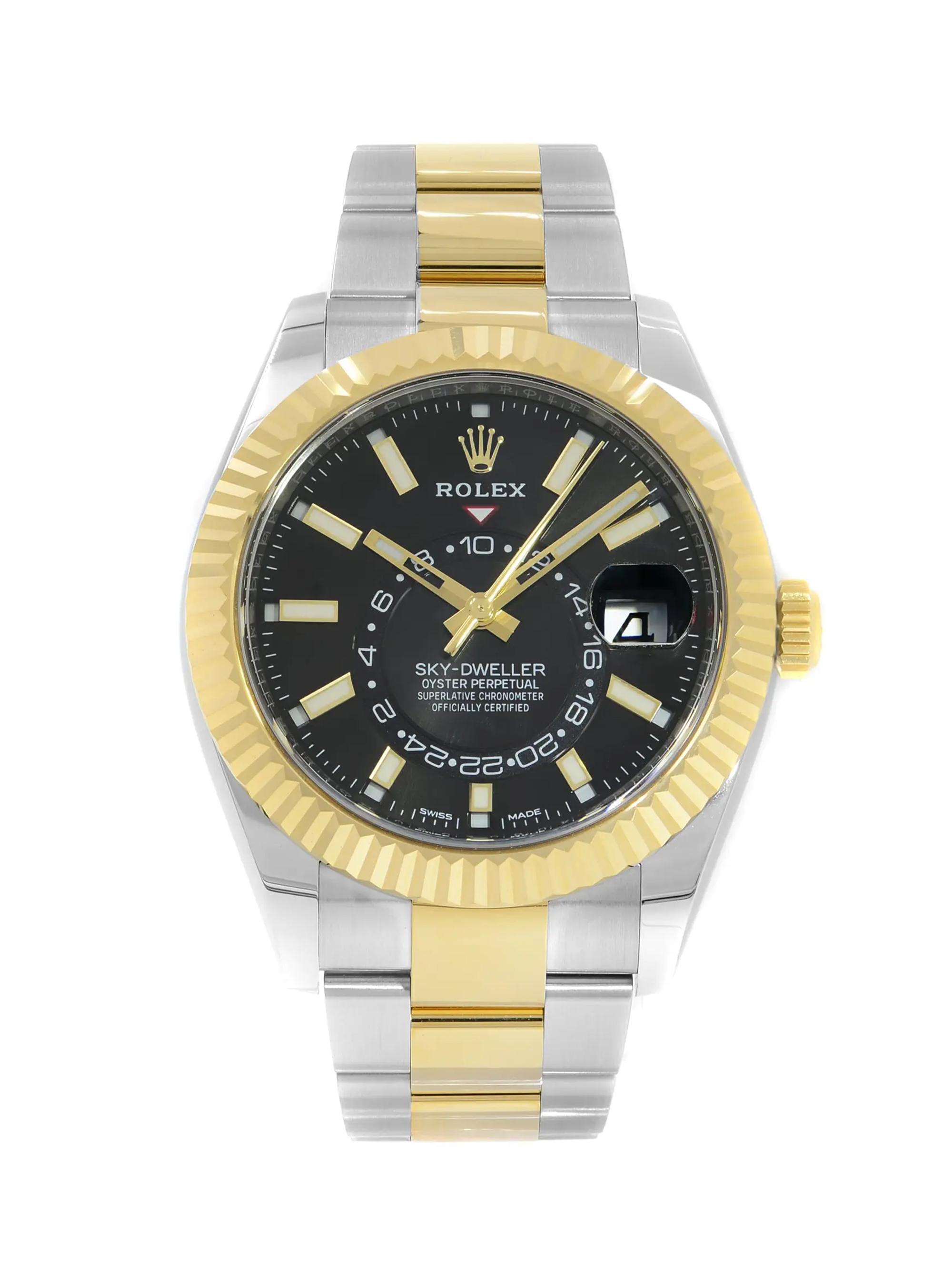 Rolex Pre-Owned  Sky-Dweller Steel 18K Yellow Gold Black Dial Automatic Men's Watch - Gold