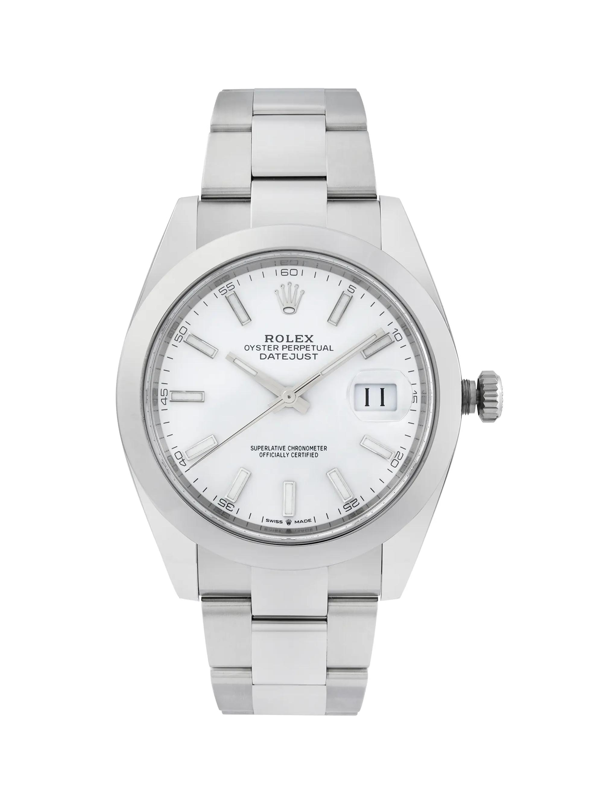 Rolex Pre-Owned  Datejust 41MM Steel White Index Dial Smooth Bezel Automatic Men's Watch - Steel