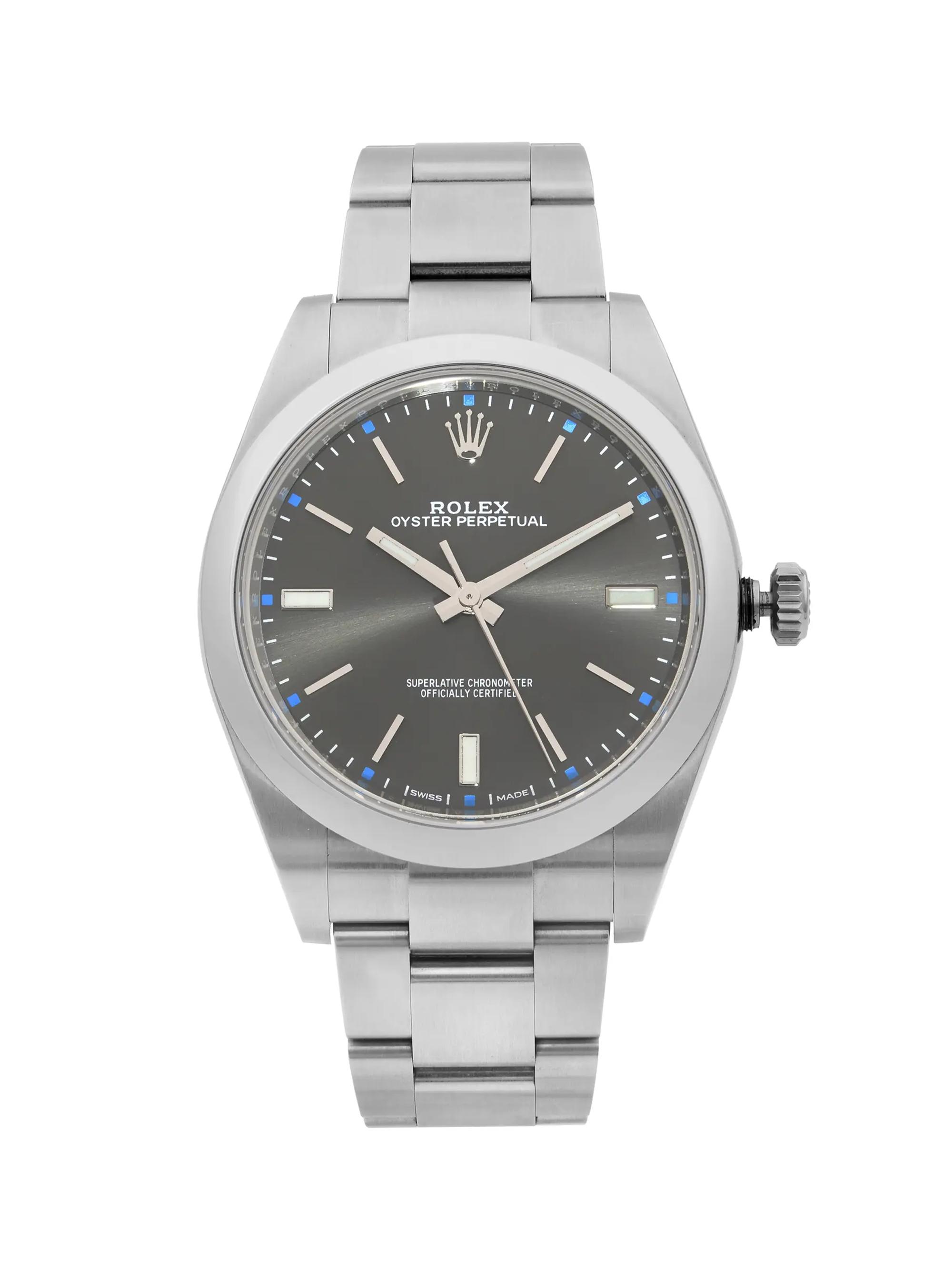 Rolex Pre-Owned  Oyster Perpetual 39MM Stainless Steel Dark Rhodium Dial Men's Watch - Steel