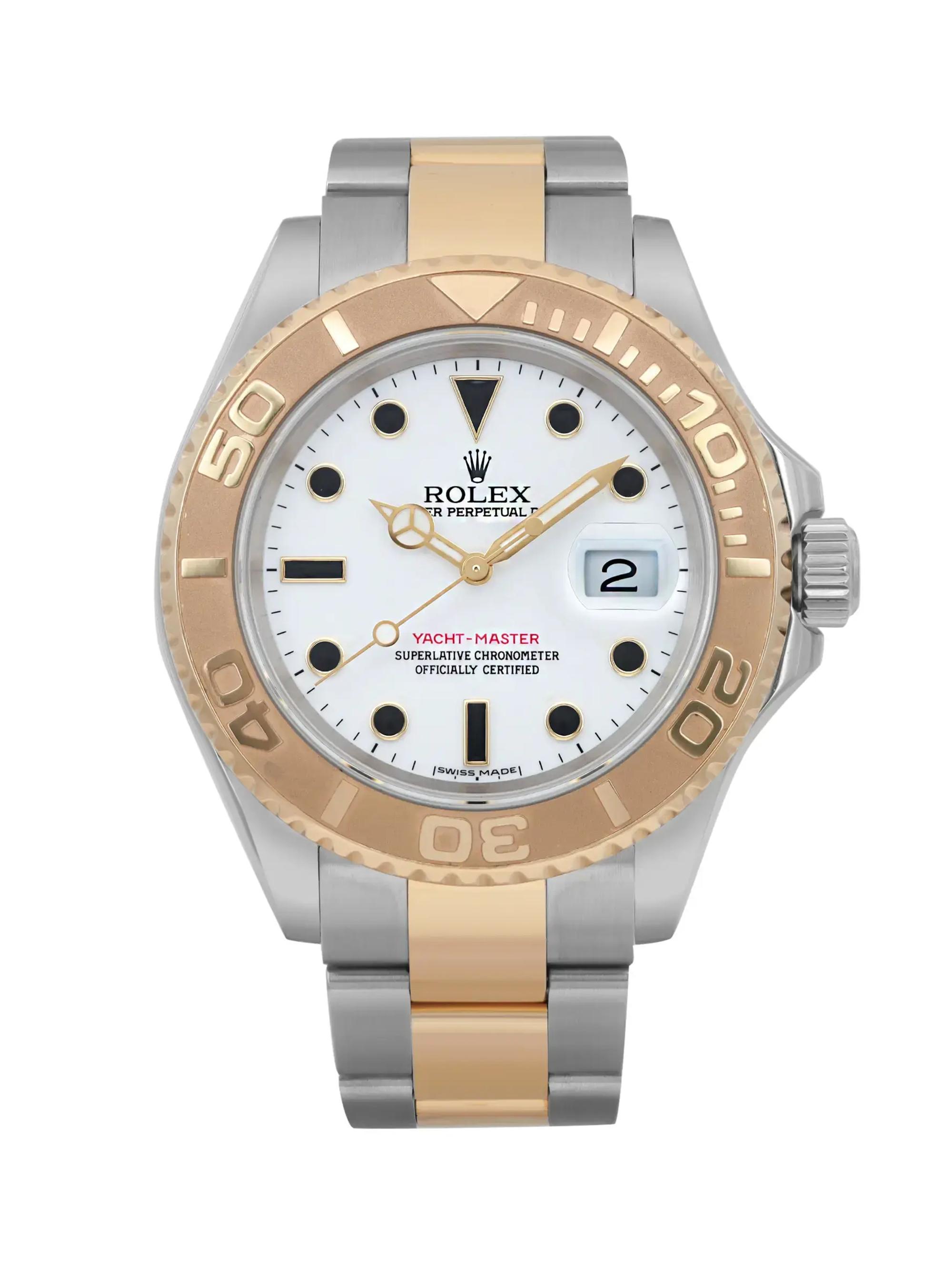 Rolex Men's Pre-Owned  Yacht-Master 40MM 18K Yellow Gold Steel White Dial Automatic Watch - Gold
