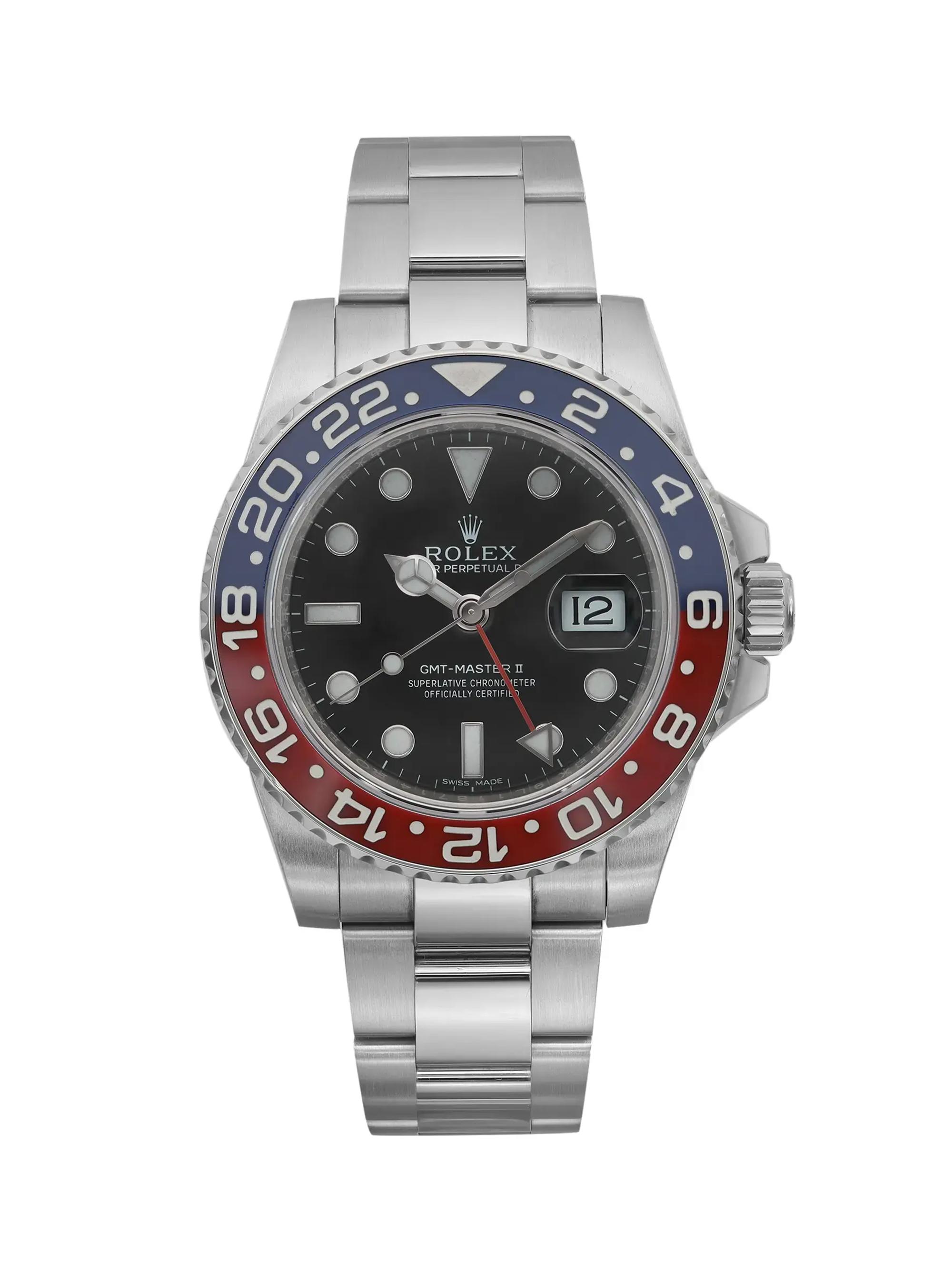 Rolex Pre-Owned  GMT-Master II Pepsi 18K White Gold Black Dial Automatic Men's Watch - Silver