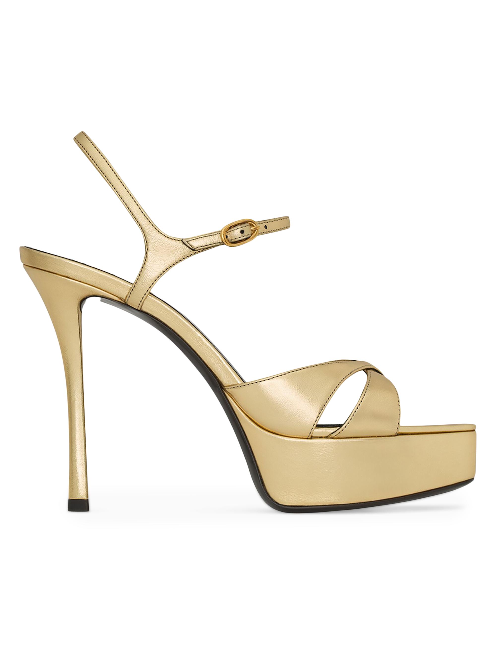 Saint Laurent Women's Debbie Platform Sandals in Metallic Leather - Gold