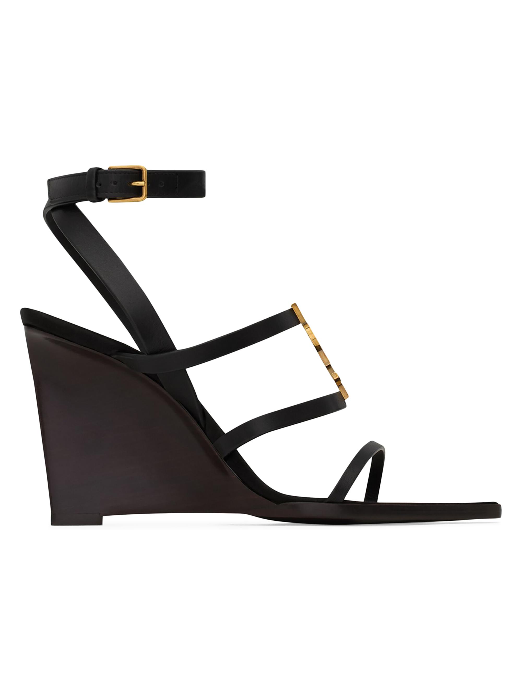 Saint Laurent Women's Cassandra Wedges in Smooth Leather - Black