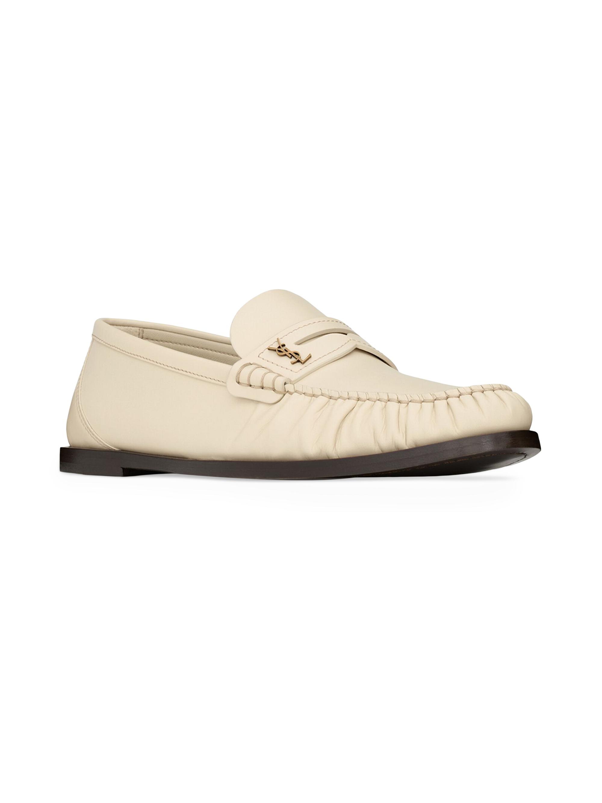 Saint Laurent Women's Laurent Loafers in Smooth Leather - Marble White