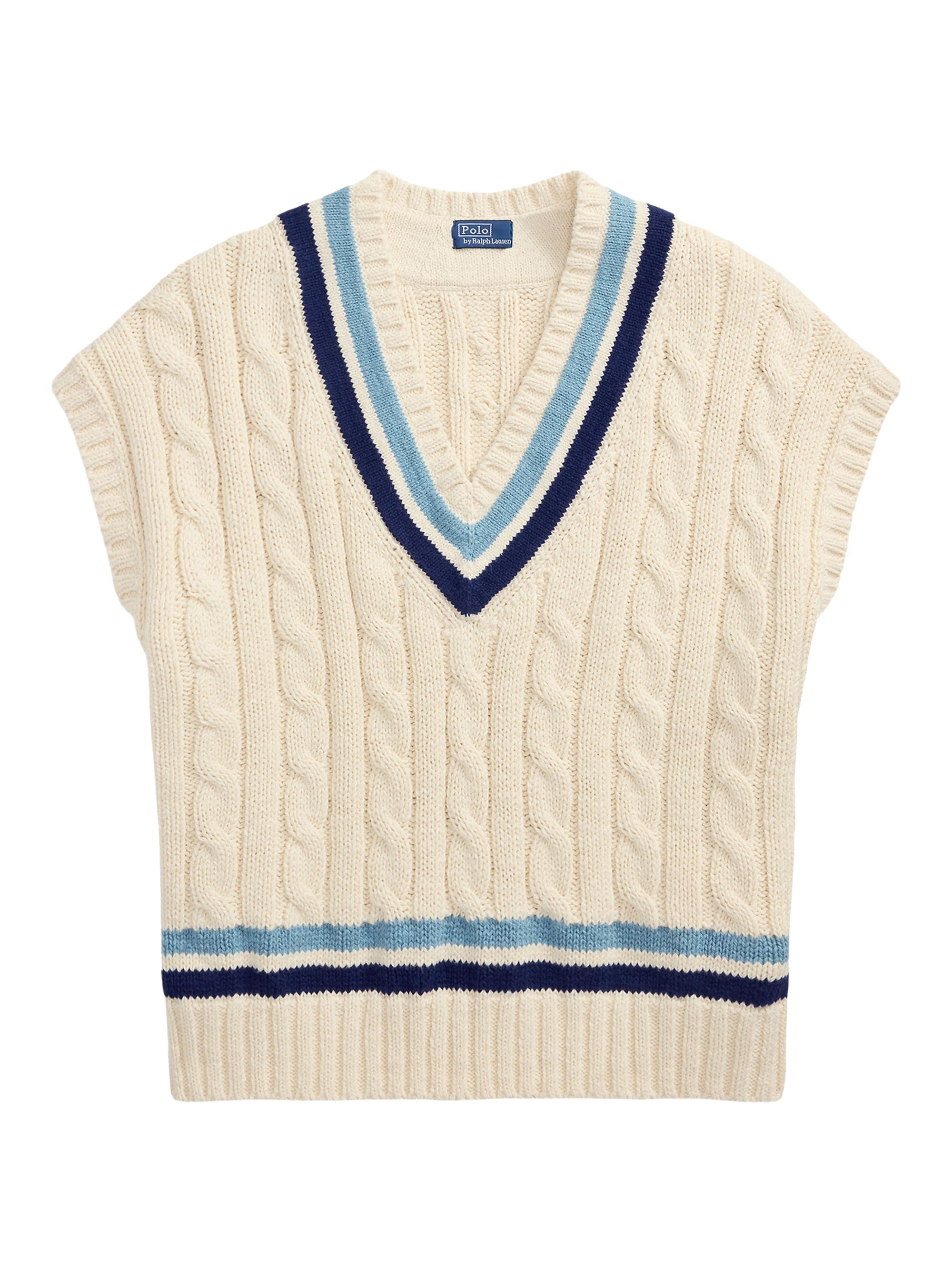 Polo Ralph Lauren Women's Striped Cable-Knit Cotton Sweater Vest - Cream Blue Multi