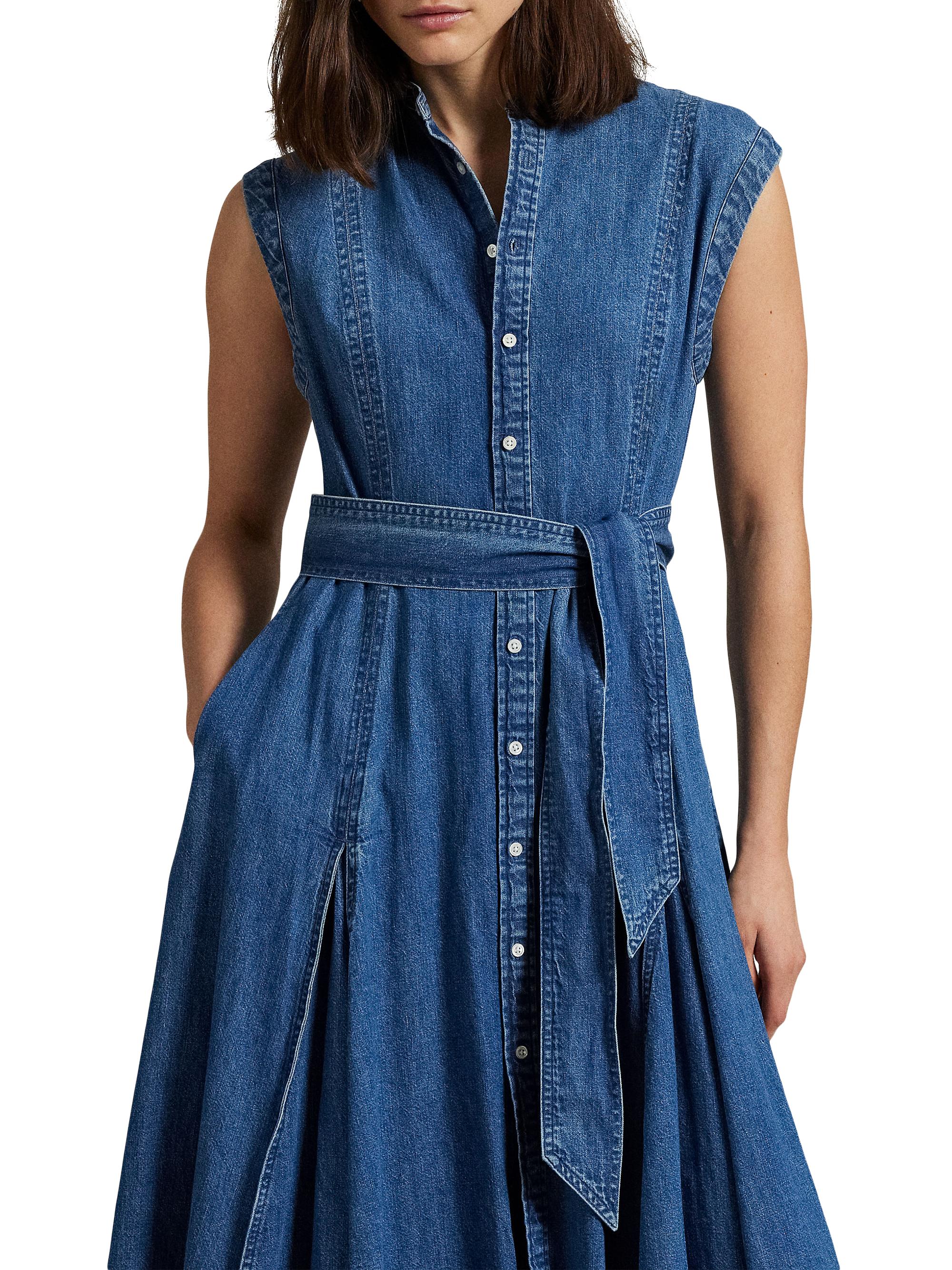 Polo Ralph Lauren Belted Denim A-Line Dress | Saks Fifth Avenue