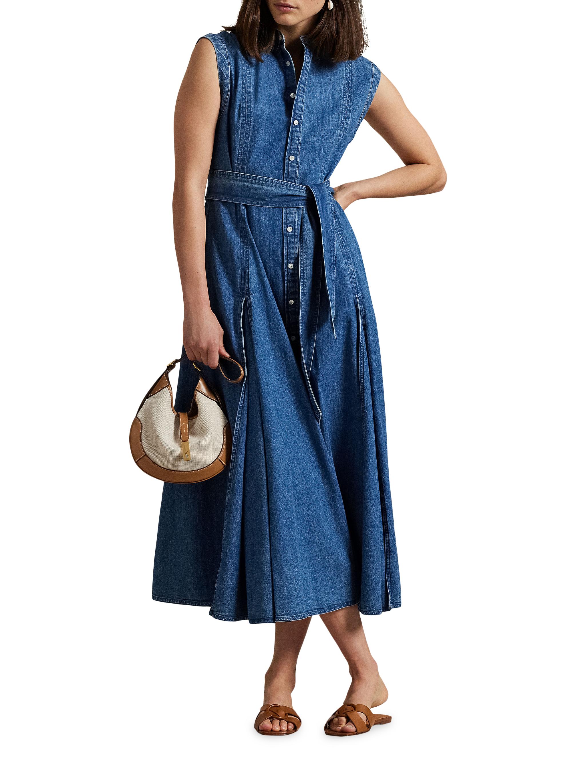Polo Ralph Lauren Belted Denim A-Line Dress Saks Fifth Avenue