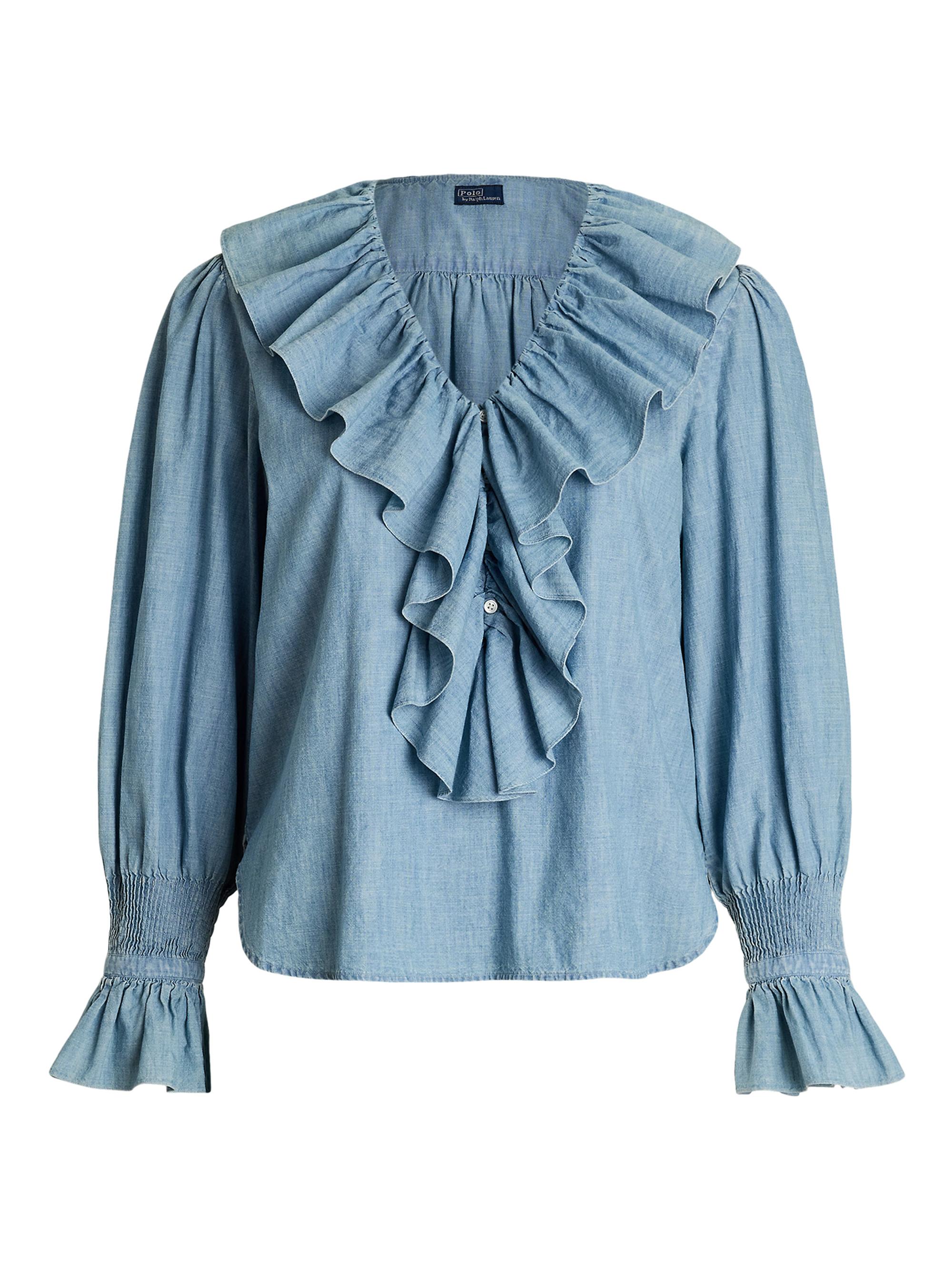 Polo Ralph Lauren Women's Ruffle-Trimmed Cotton Chambray Blouse - Chambray