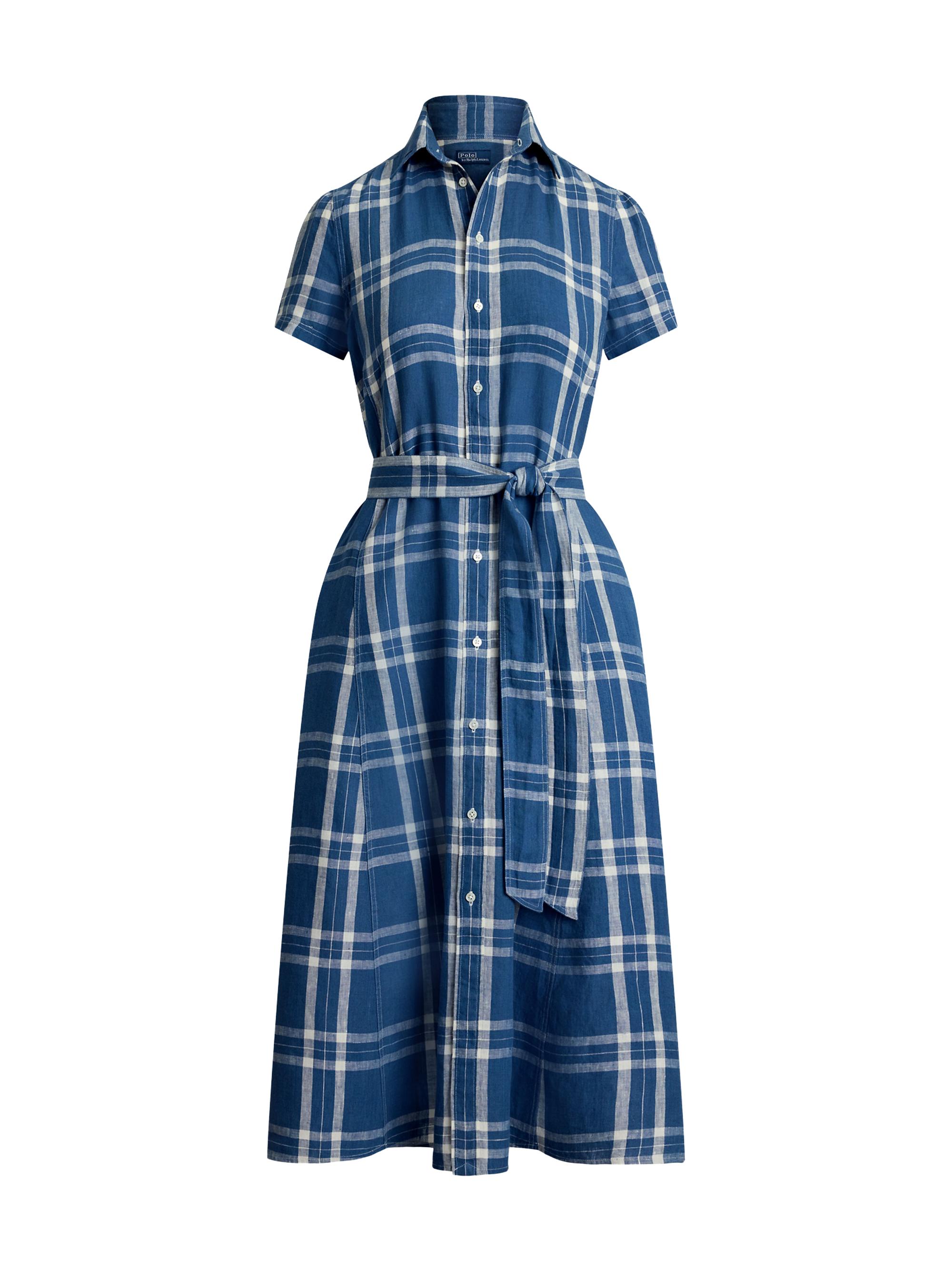 Polo Ralph Lauren Plaid Linen Tie-Waist Midi-Shirtdress | Saks