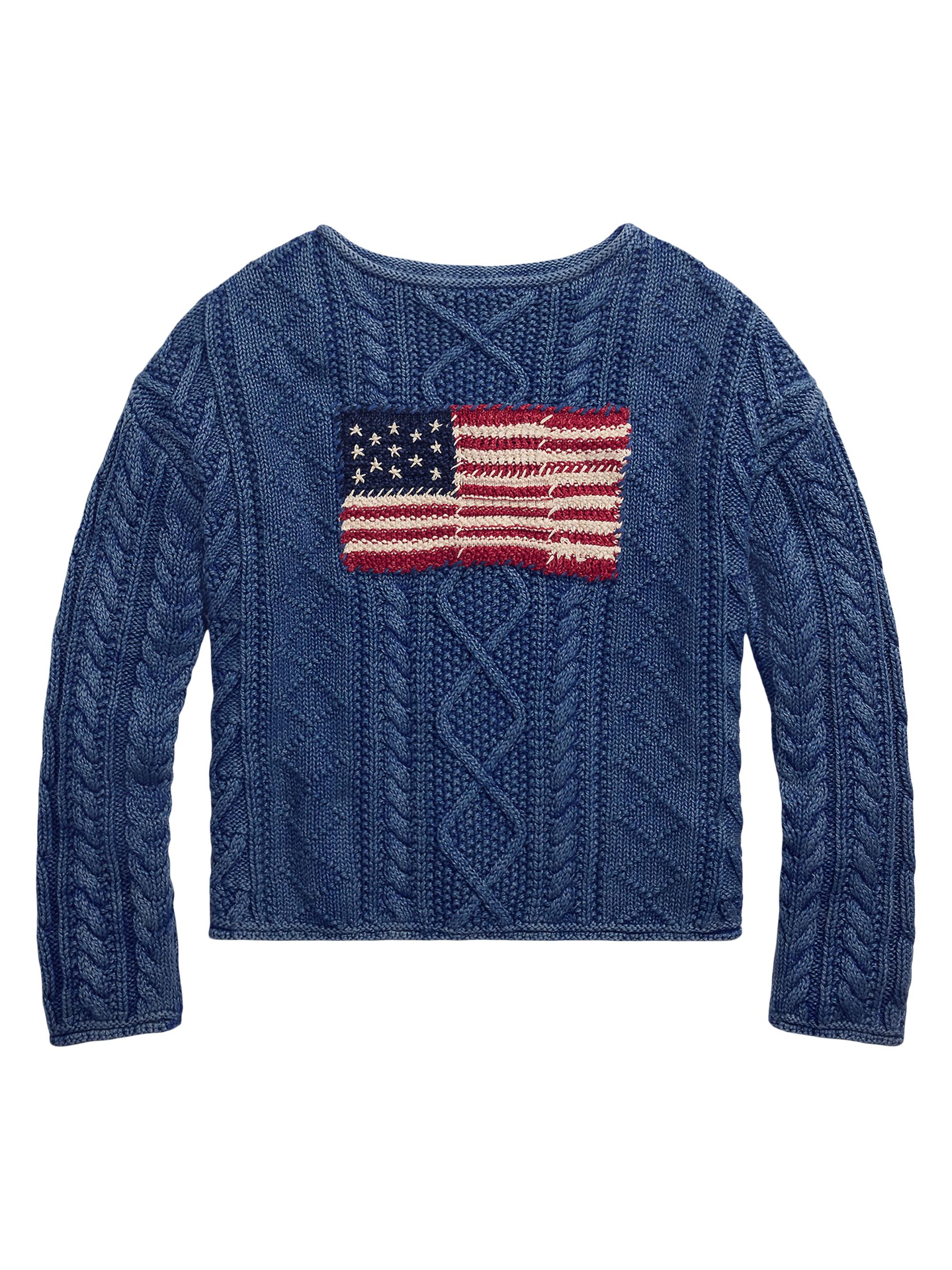 Polo Ralph Lauren Flag-Embroidered Cotton-Knit Crewneck Sweater