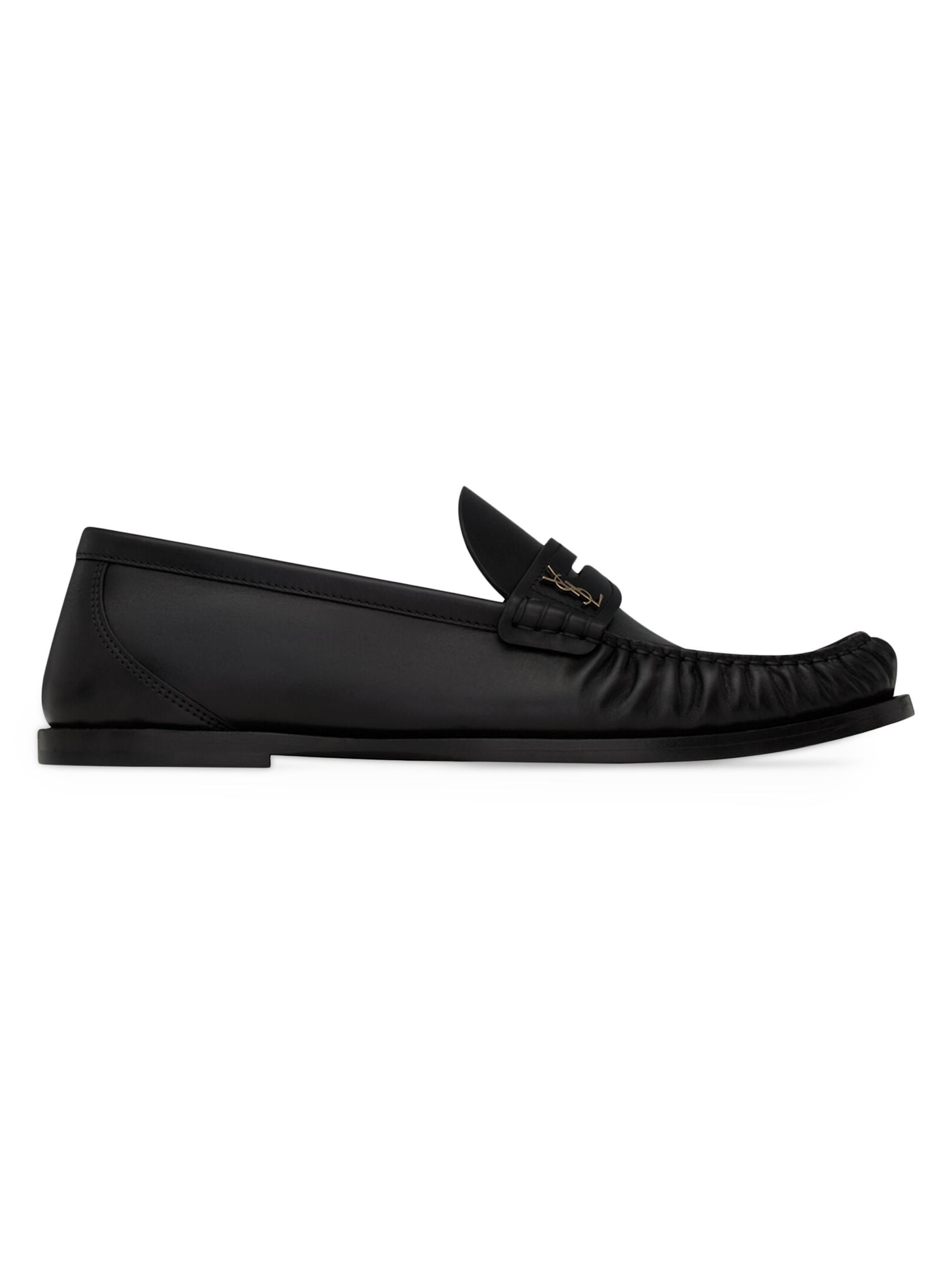 Saint Laurent Men's Le Loafer Penny Slippers in Shiny Creased