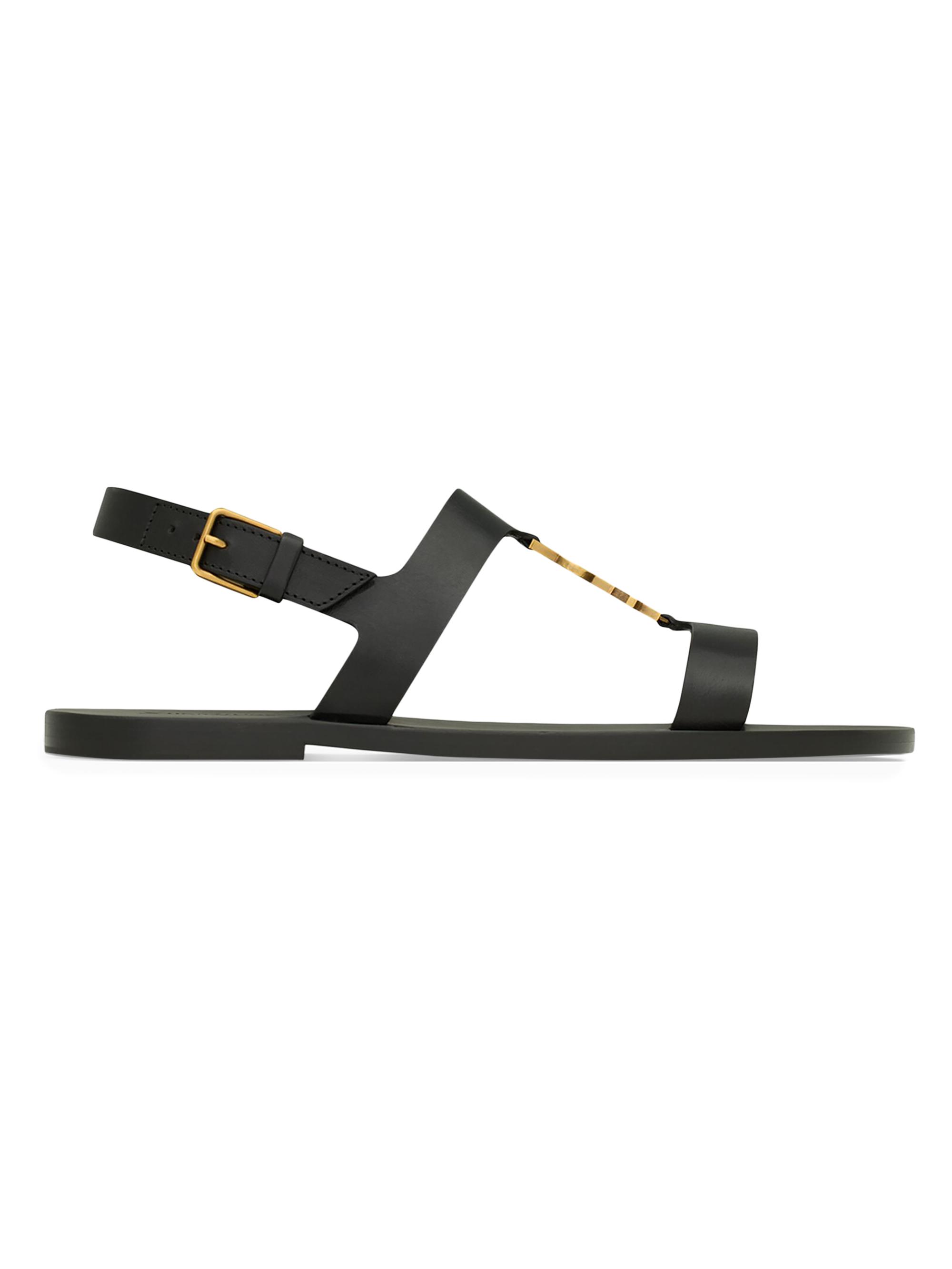 Saint Laurent Men's Cassandre Sandals in Smooth Leather - Black