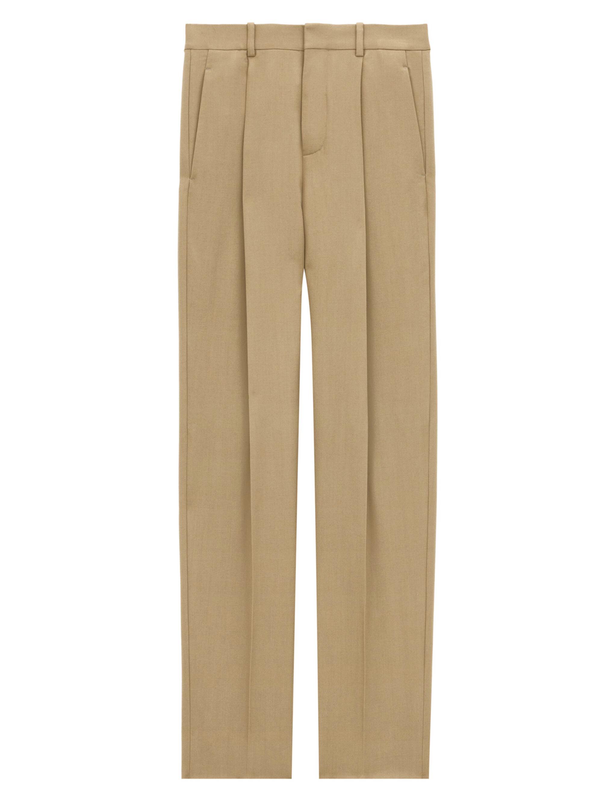 Saint Laurent Men's High-Waisted Pants in Wool Gabardine - Beige Fonce