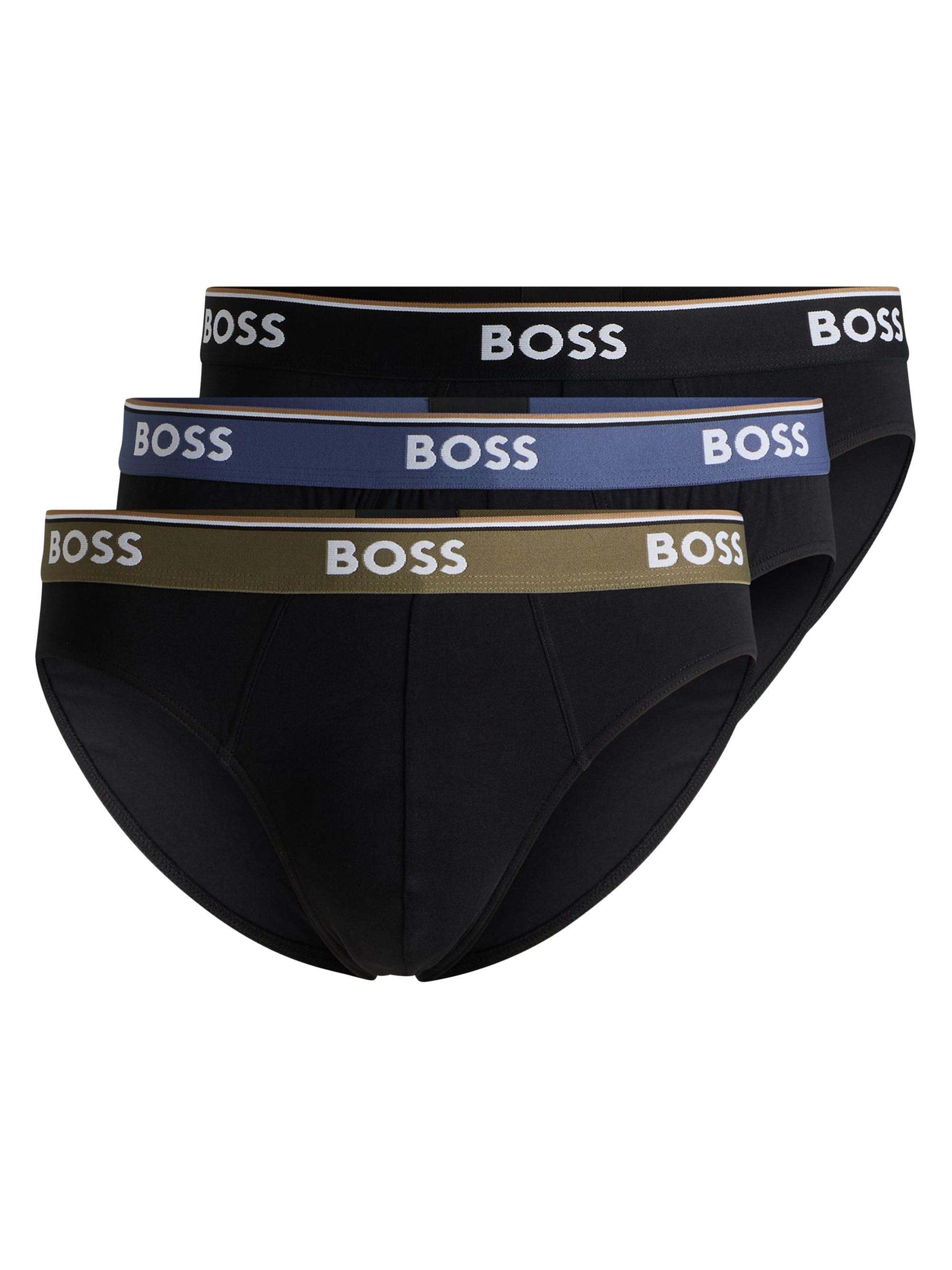 BOSS Men's Three-Pack of Stretch-Cotton Briefs with Logo Waistbands - Patterned