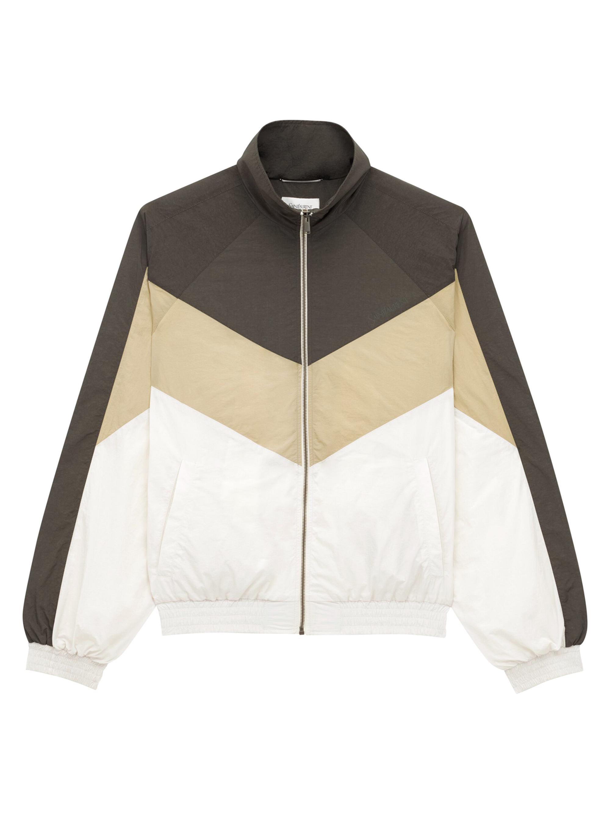 Saint Laurent Men's Teddy Jacket in Crinkled Nylon - Ebene Et Beige