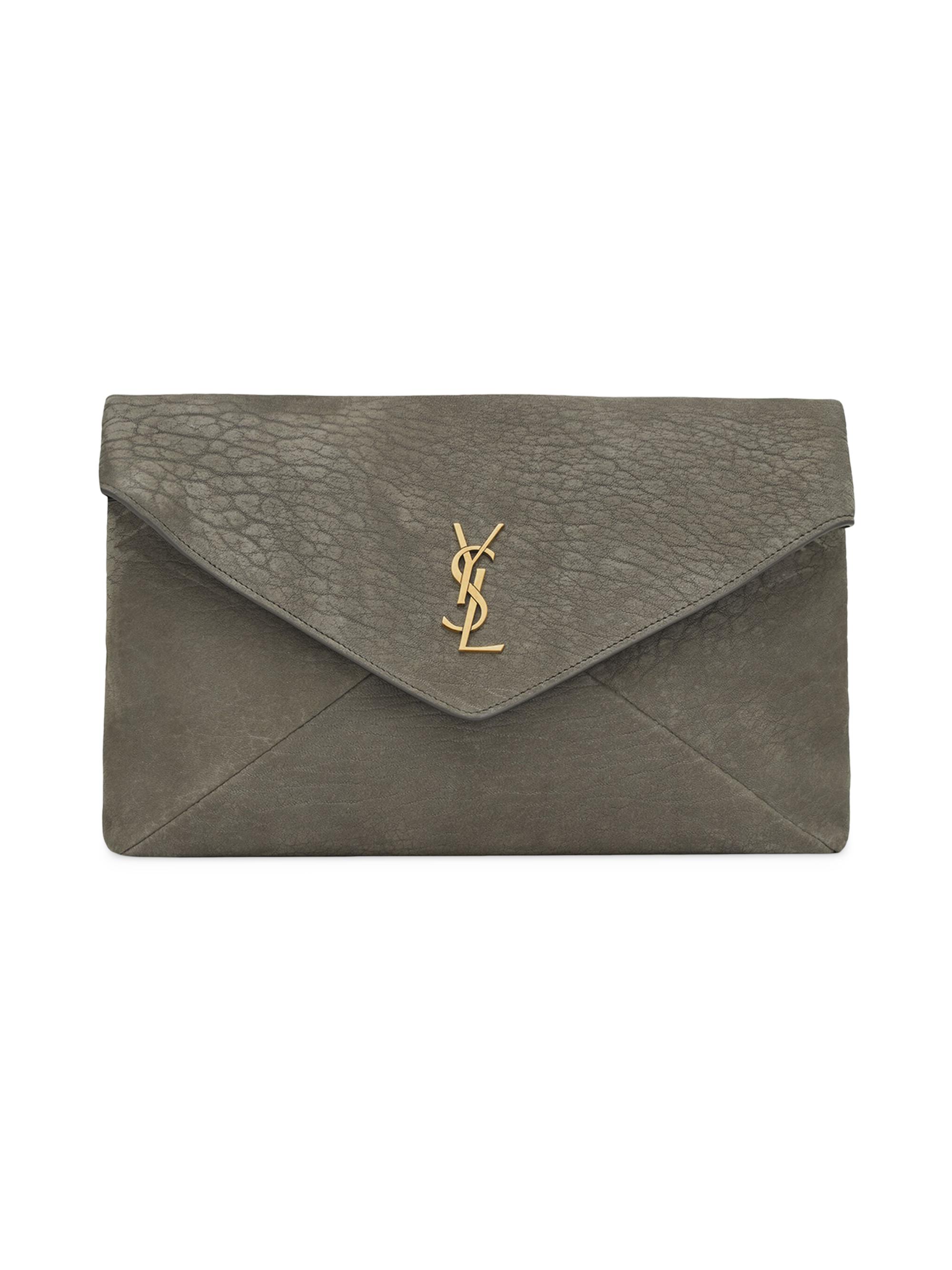 Saint Laurent Women's Cassandre Large Envelope Pouch in Lambskin - Zinc Grey