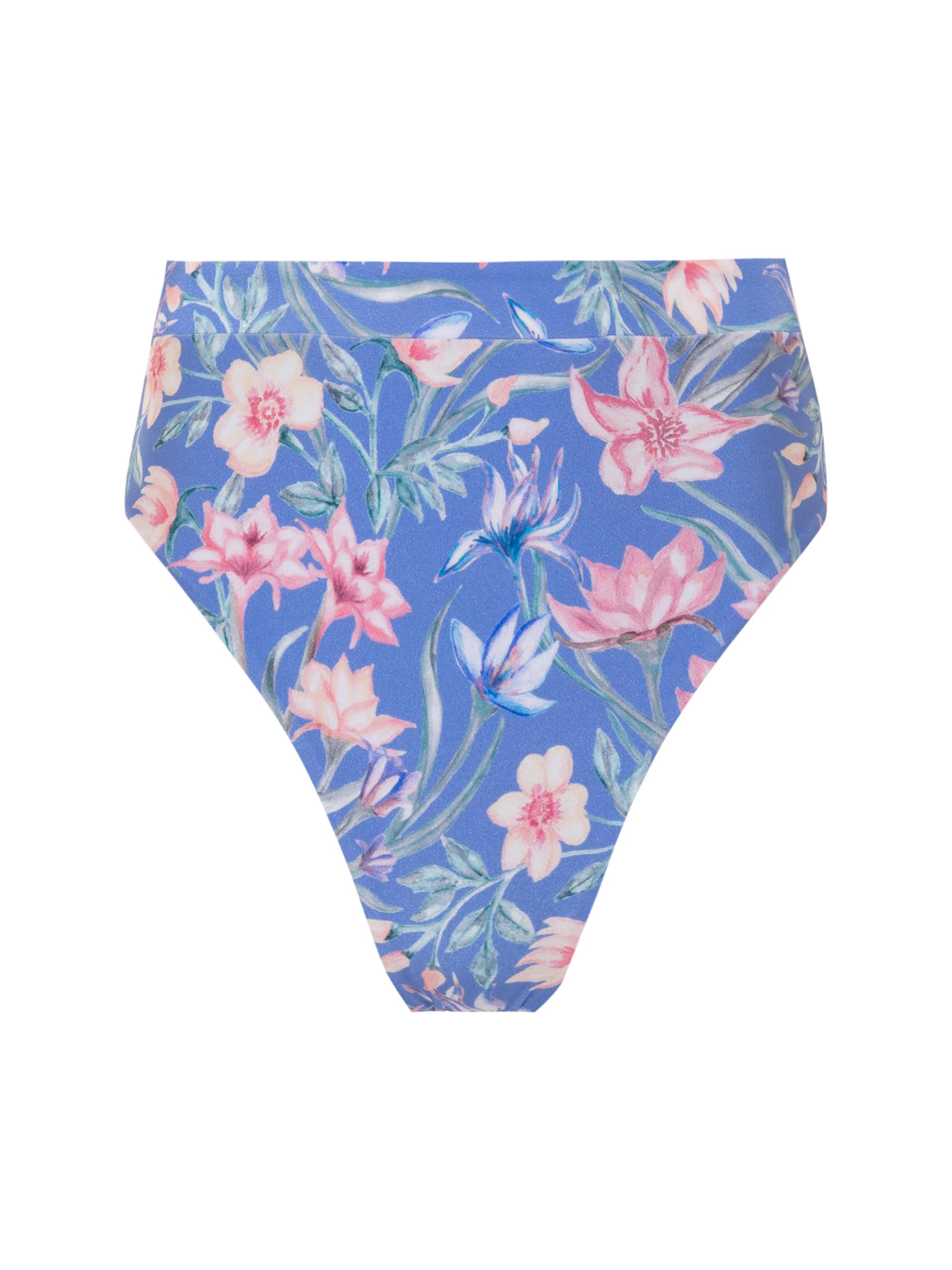 PatBO Women's Amaryllis Floral High-Waist Bikini Bottom - Blue