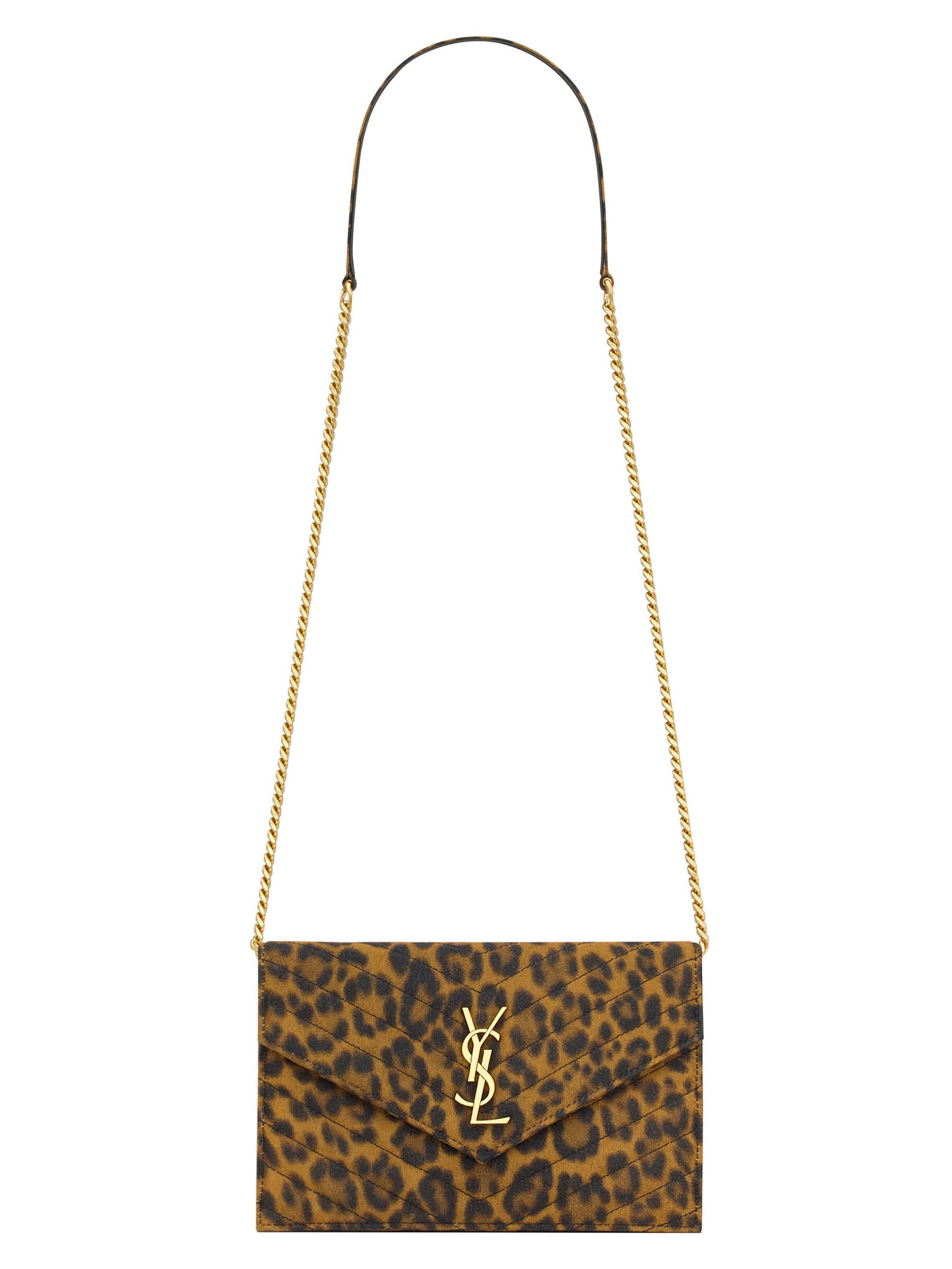 Saint Laurent Women's Cassandre Envelope Chain Wallet in Canvas - Leopard