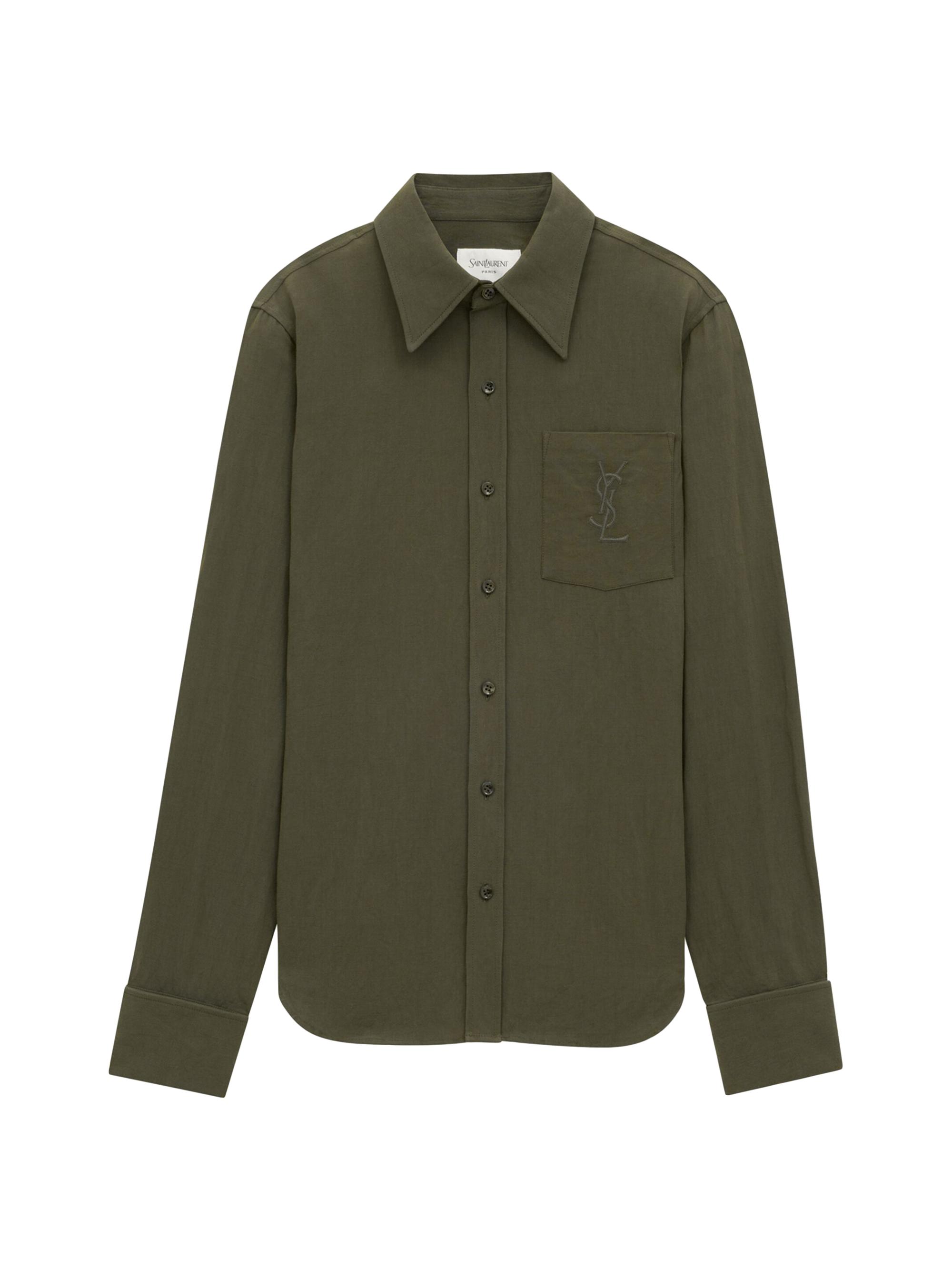 Saint Laurent Women's Cassandre Shirt in Linen and Cotton - Kaki
