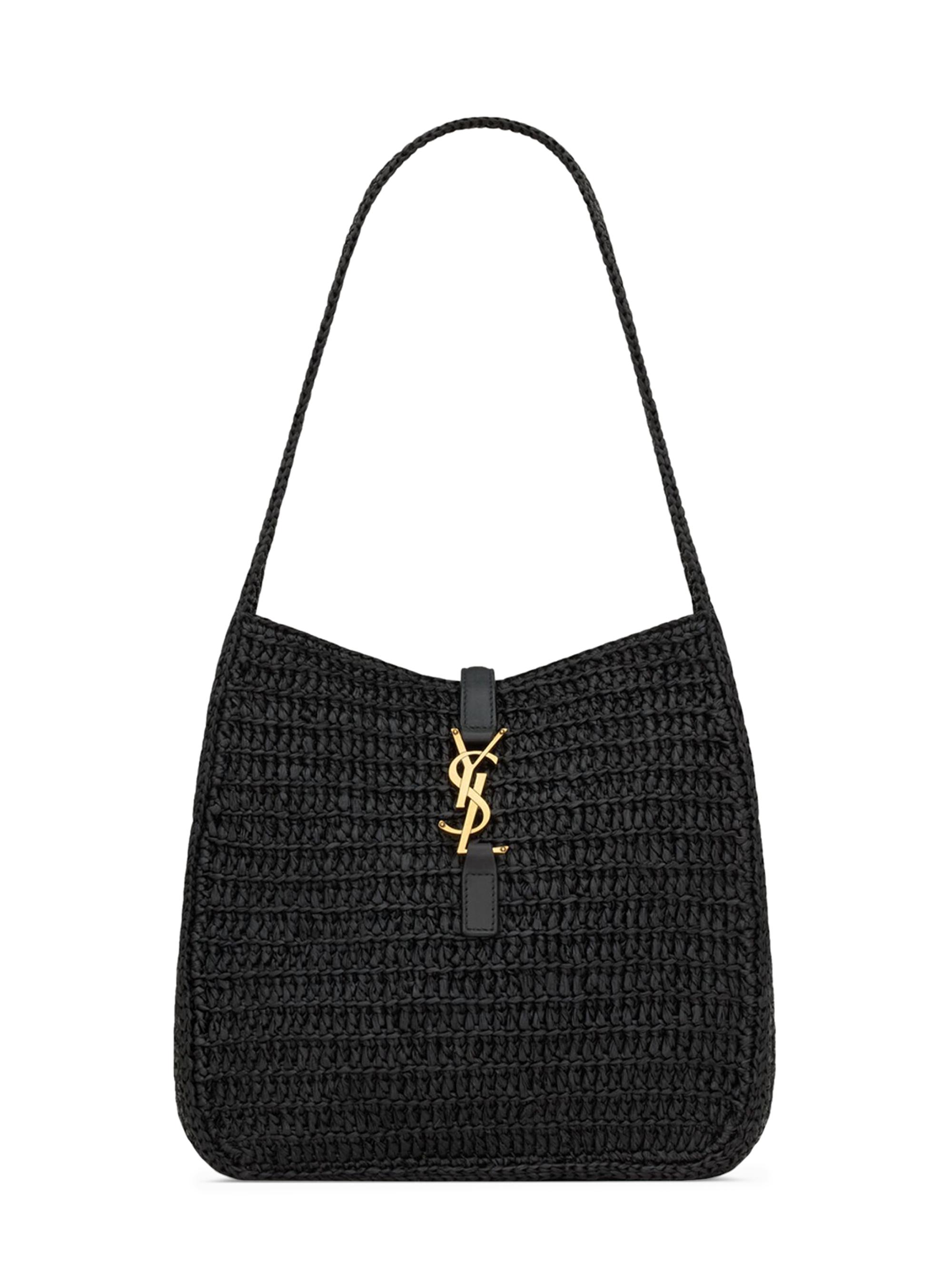 Saint Laurent Women's Le 5 à 7  Souple Raphia Et Cuir - Noir