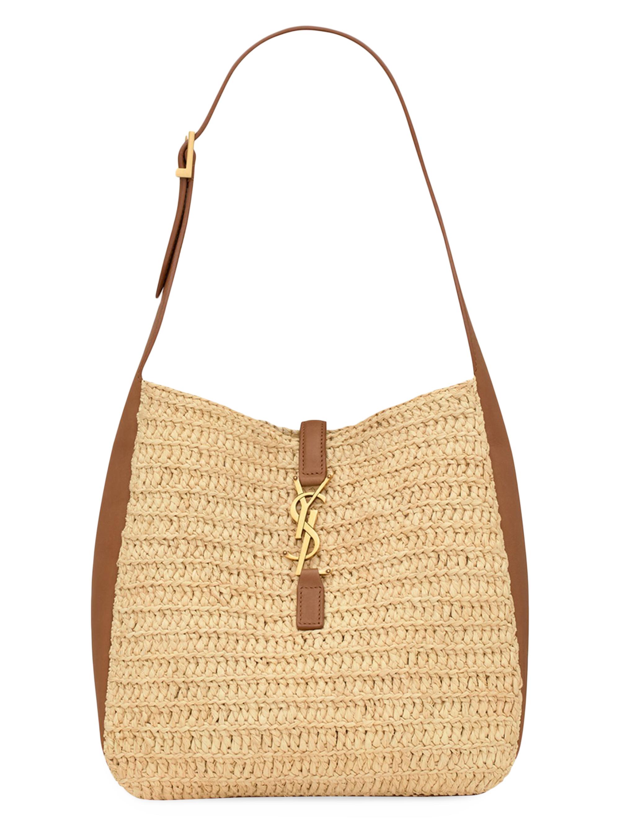 Saint Laurent Women's Le 5 à 7 Supple  Shoulder Bag in Raffia and Leather - Pale Brown Brick