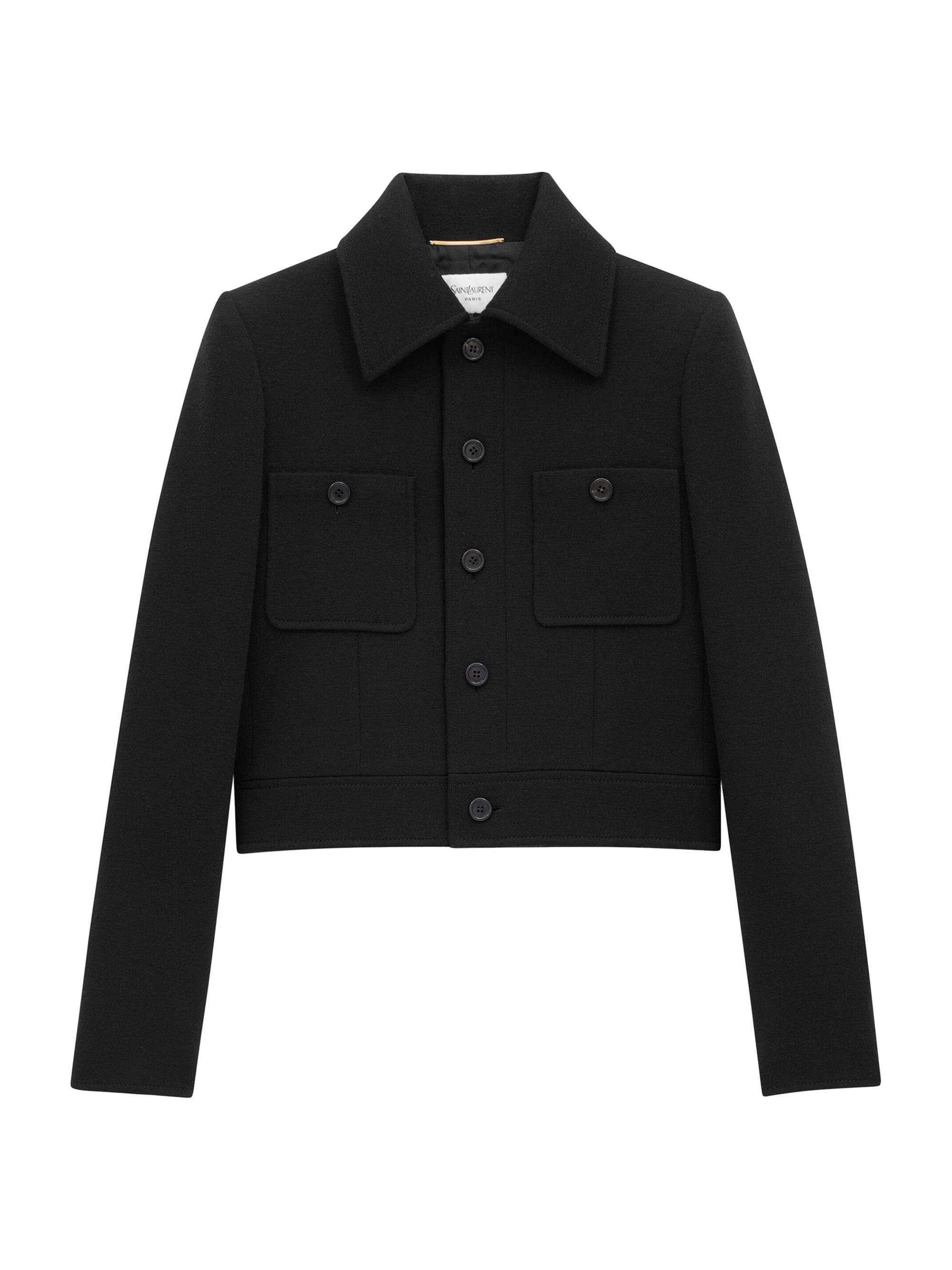 Saint Laurent Women's Cropped Jacket in Wool-Blend Jersey - Noir