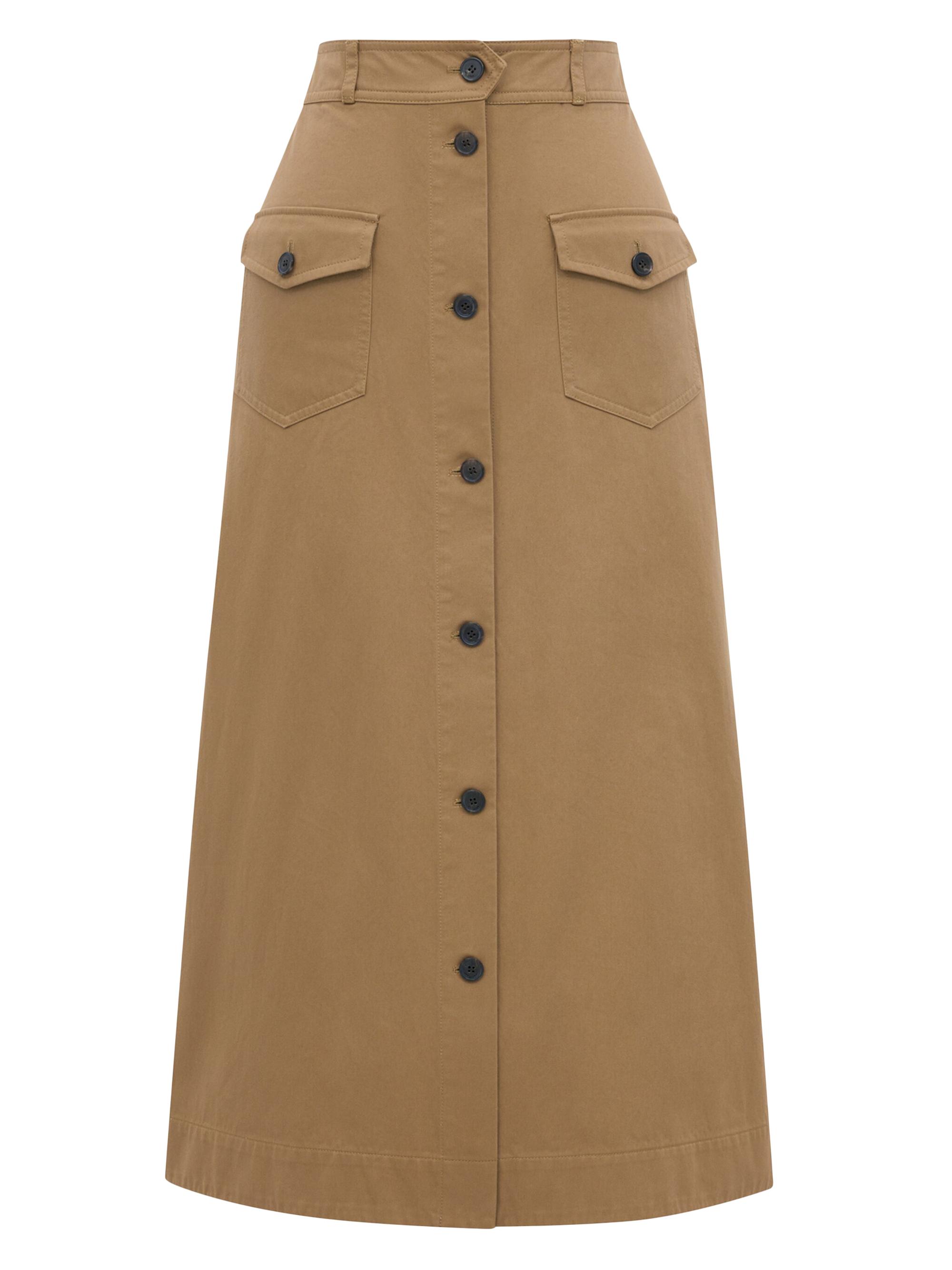 Saint Laurent Women's Midi Skirt in Cotton Serge - Beige Fonce