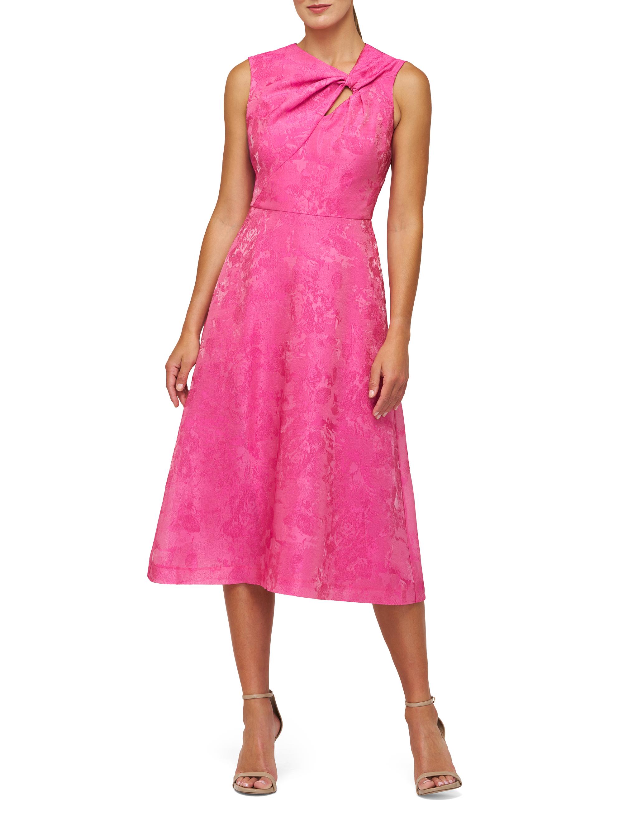 Kay Unger Women's Valencia Jacquard Sleeveless Midi-Dress - Pink Zinnia