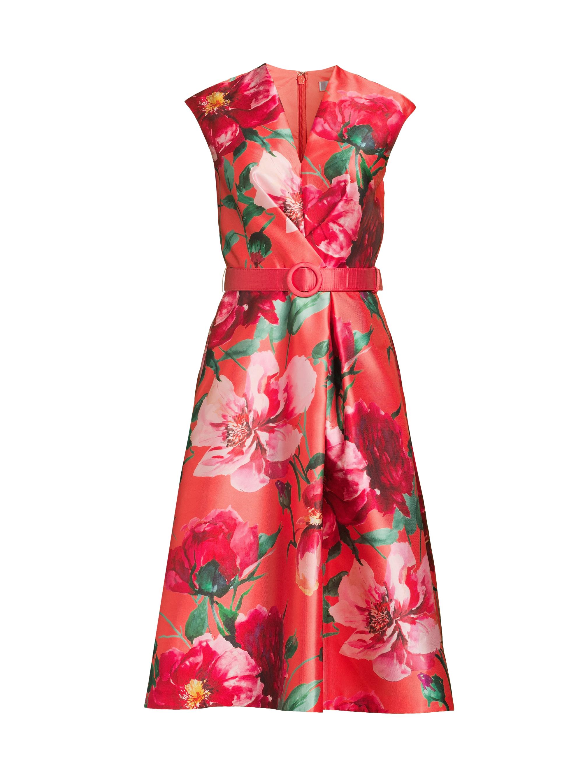 Kay Unger Women's Rosemund Floral Mikado Midi-Dress - Vermillion Multi