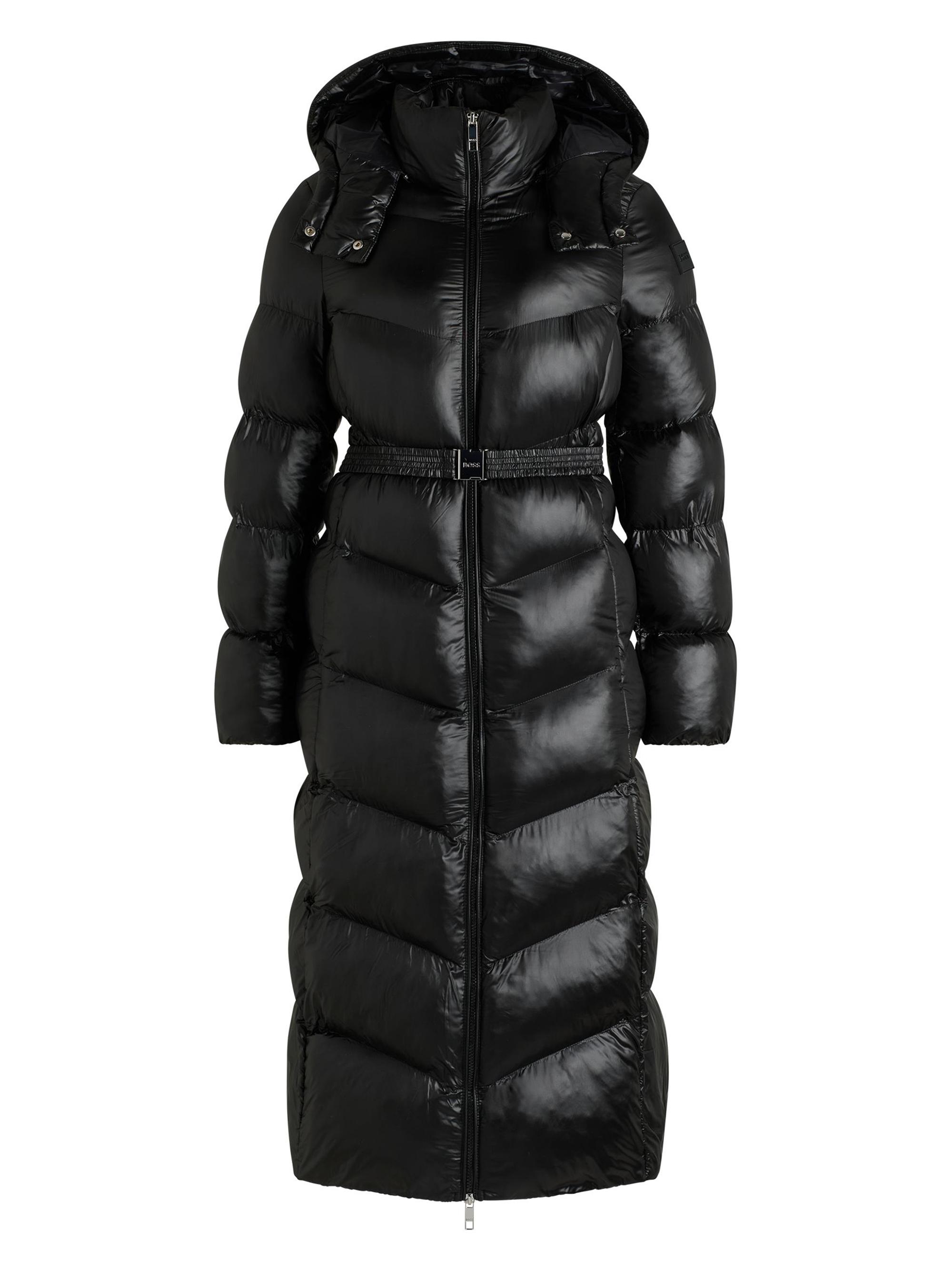 BOSS Women's Water-Repellent Puffer Jacket with Logo Belt - Black